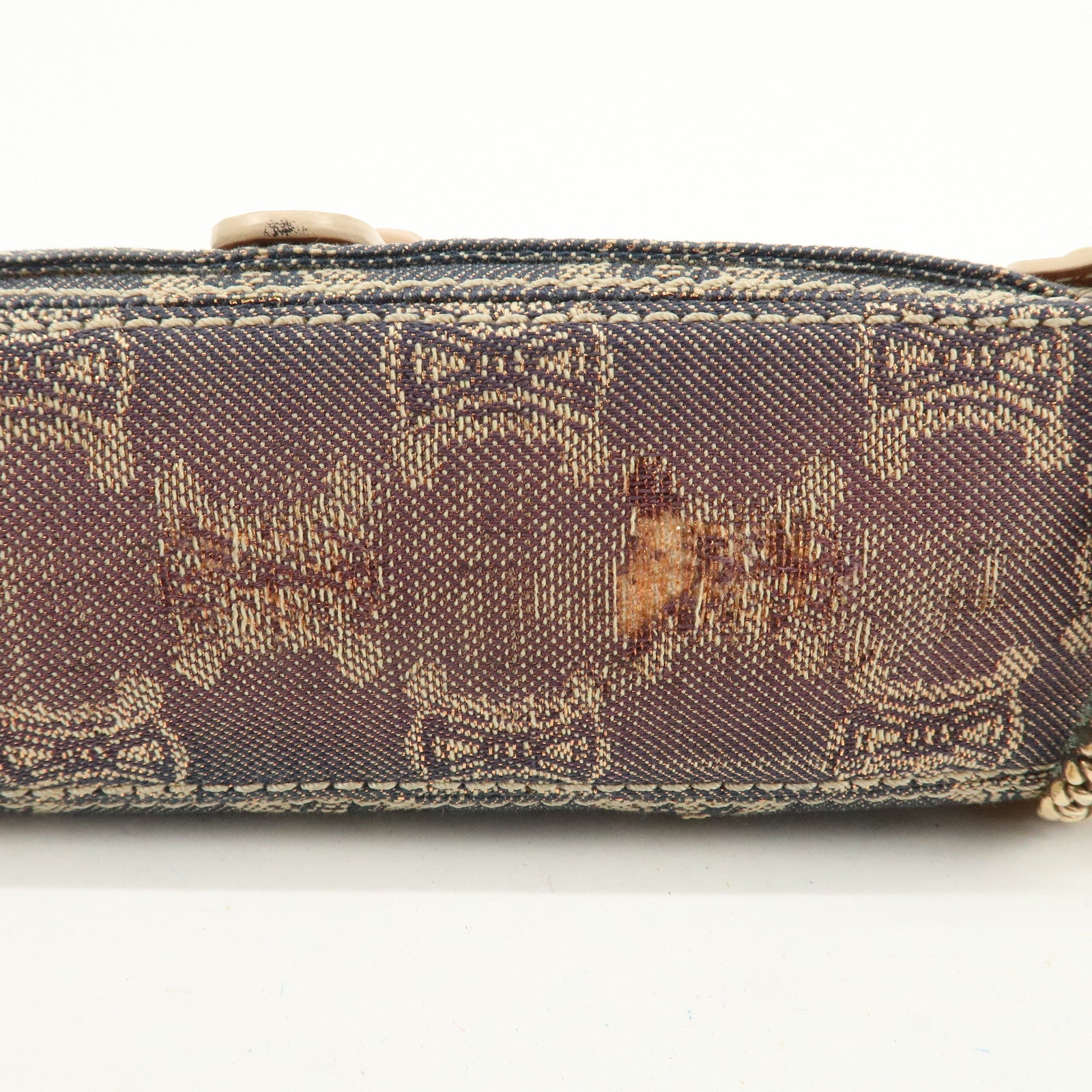 CELINE Macadam Denim Leather Shoulder Bag Metalic Pink Beige Navy