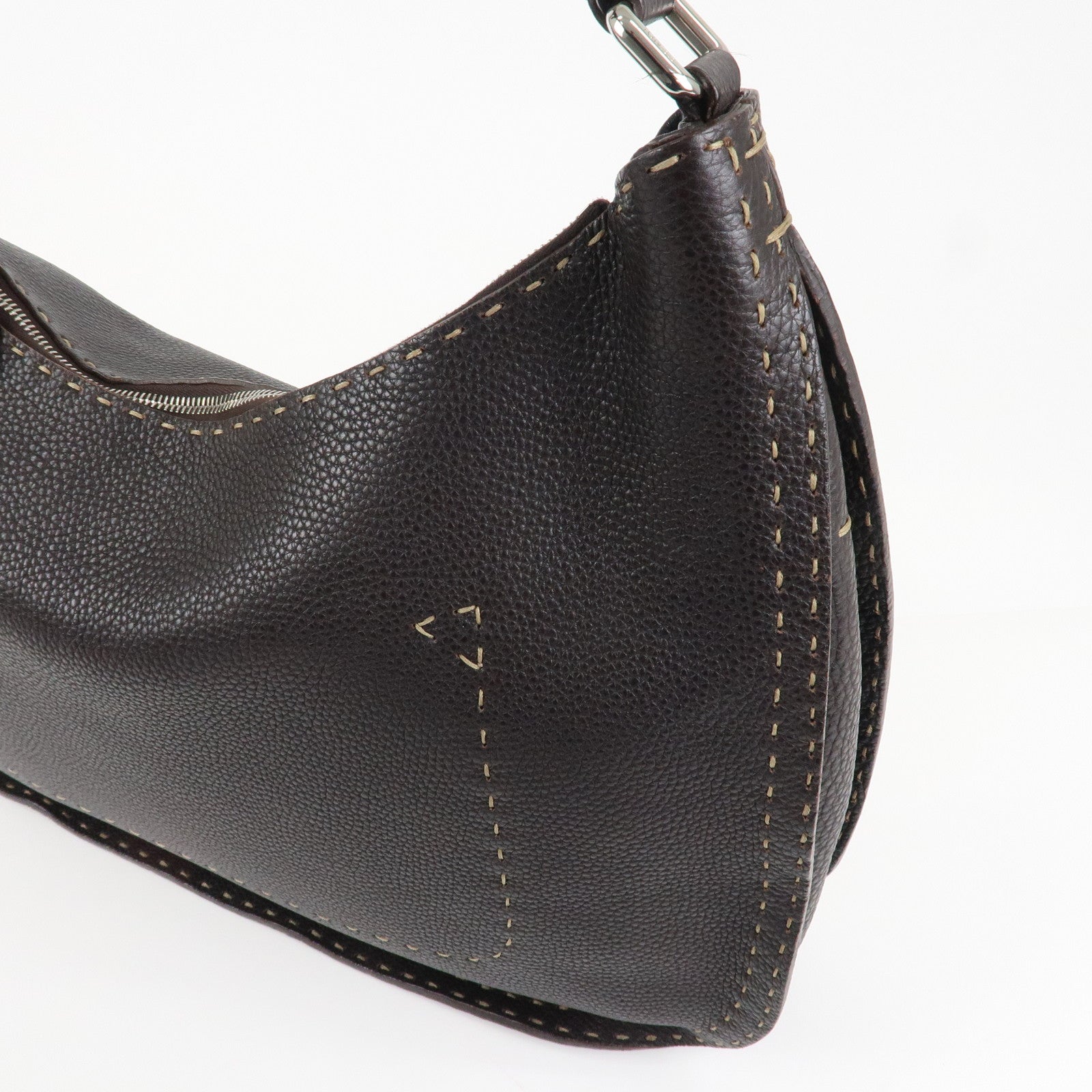 FENDI Selleria Leather Shoulder Bag Hand Bag Brown 8BR582 Used