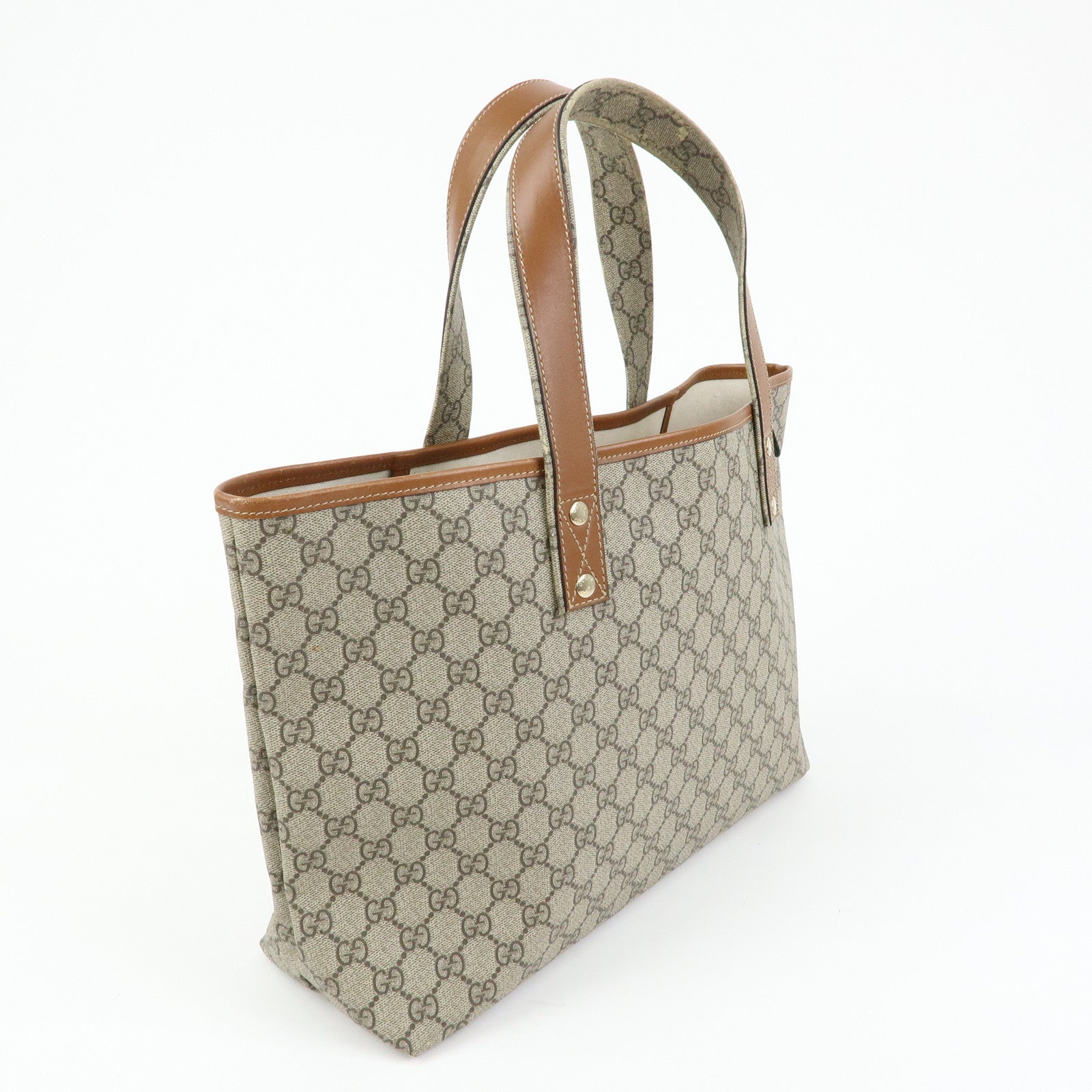 GUCCI sherry GG Supreme Leather Tote Hand Bag Beige Brown 211134