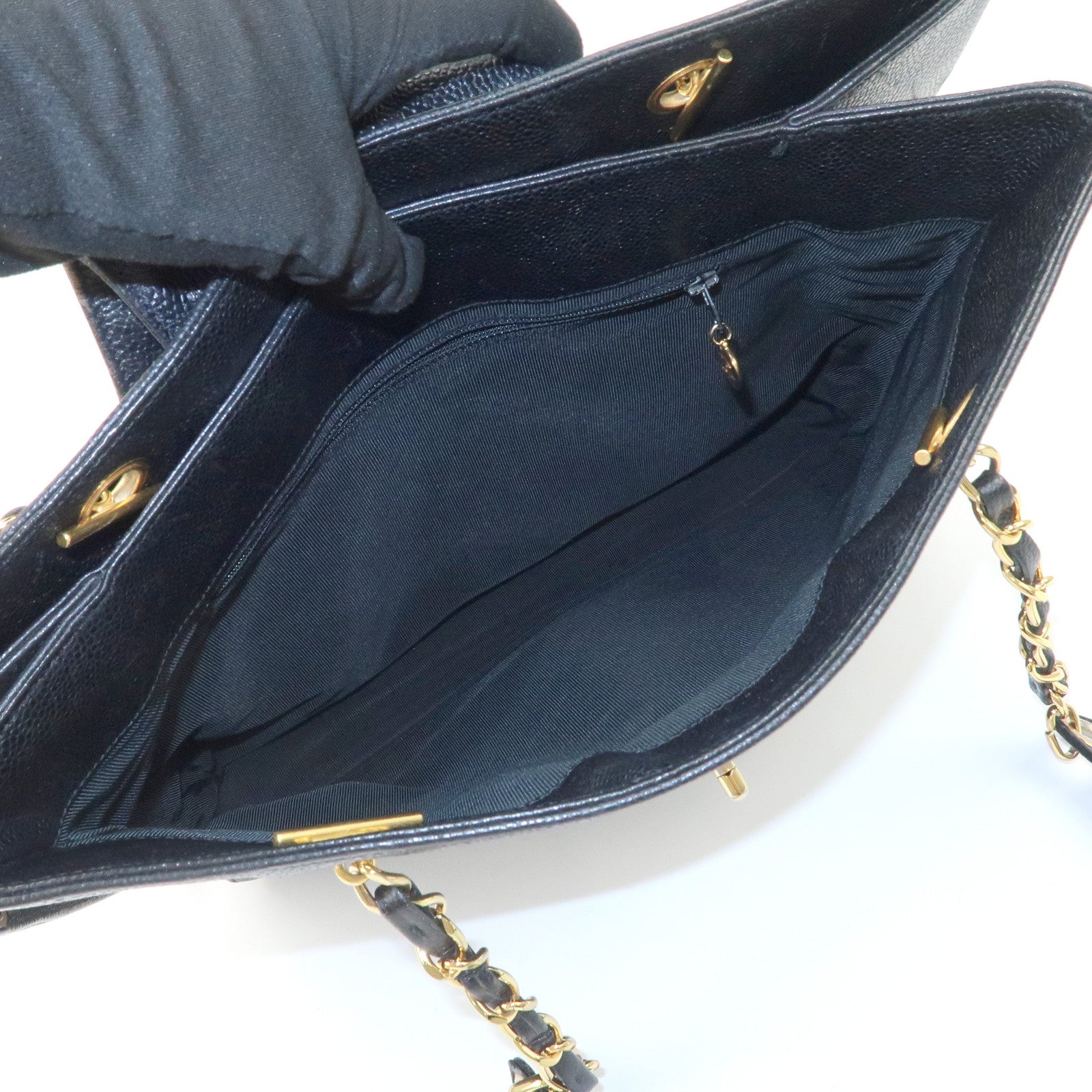 CHANEL Caviarskin Chain Tote Bag Shoulder Bag Black