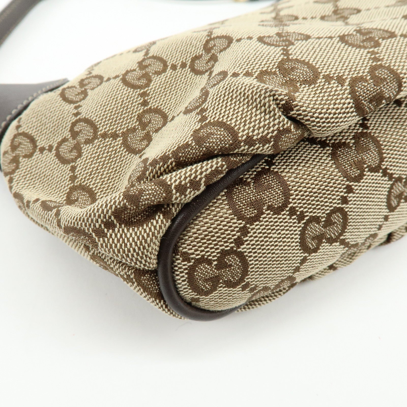 GUCCI Sherry Canvas Leather Accessory Pouch Hand Bag Beige 224093