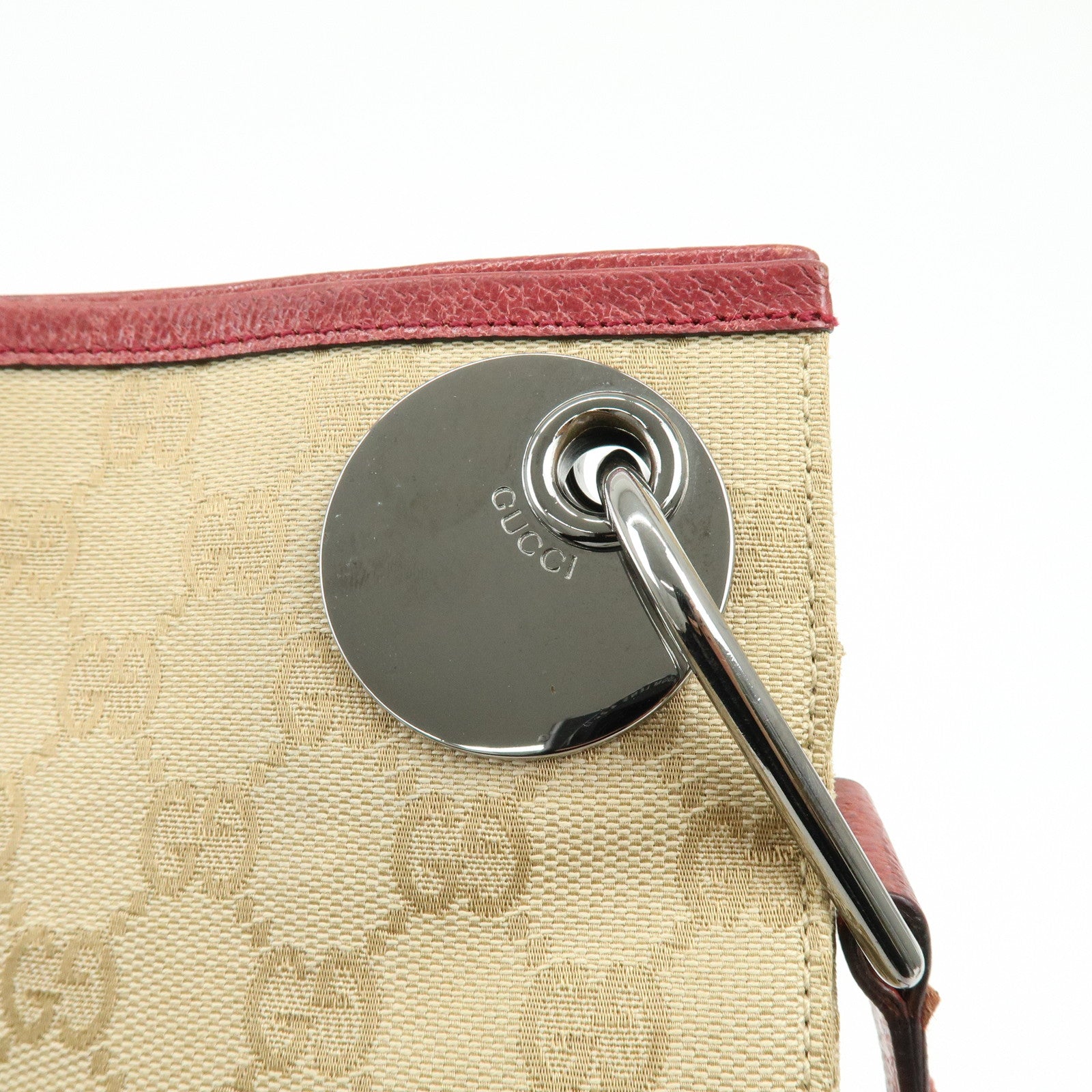 GUCCI GG Canvas Leather Shoulder Bag Crossbody Bag Beige Burgundy