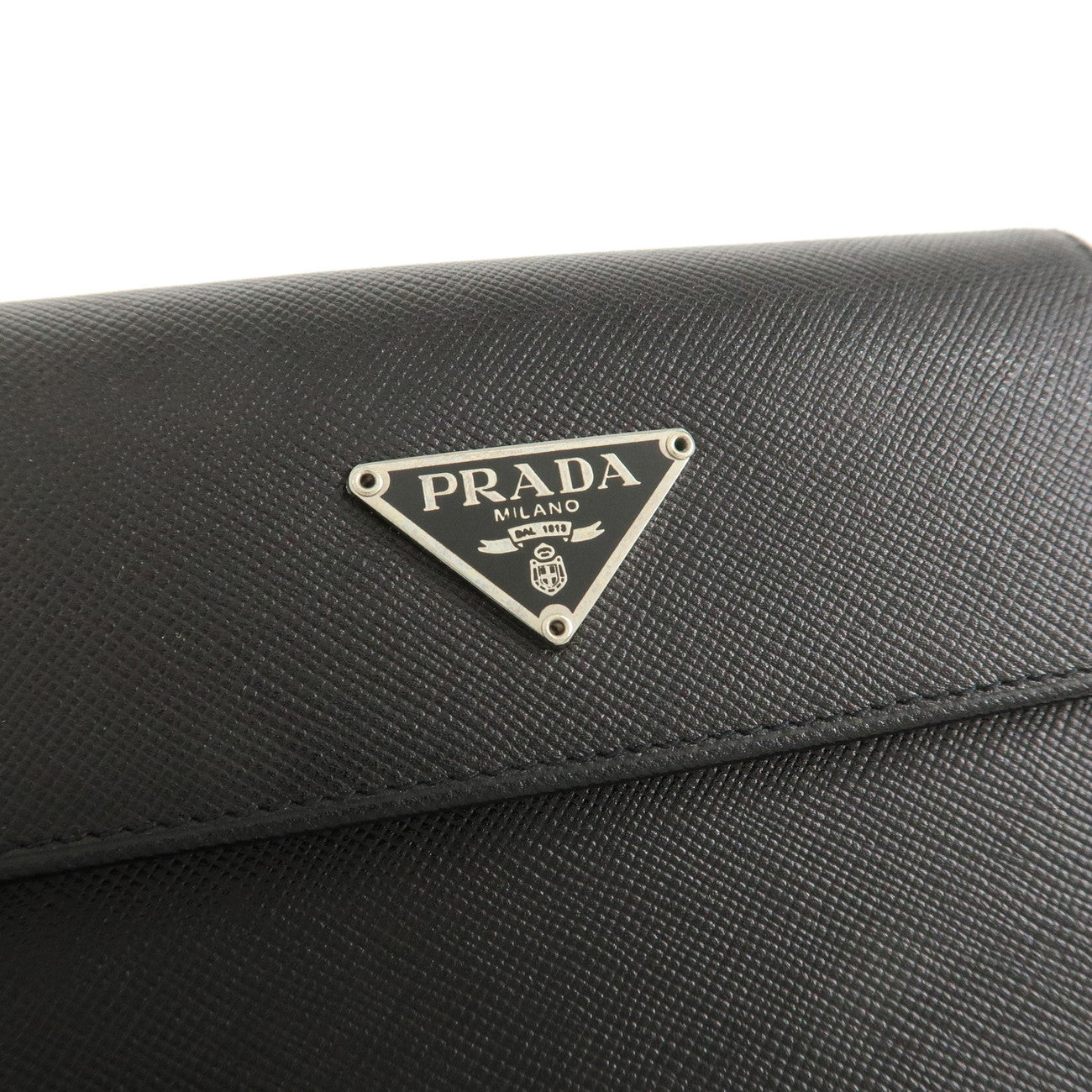 PRADA Triangle Logo Saffiano Leather Tri-fold Wallet Black M170A