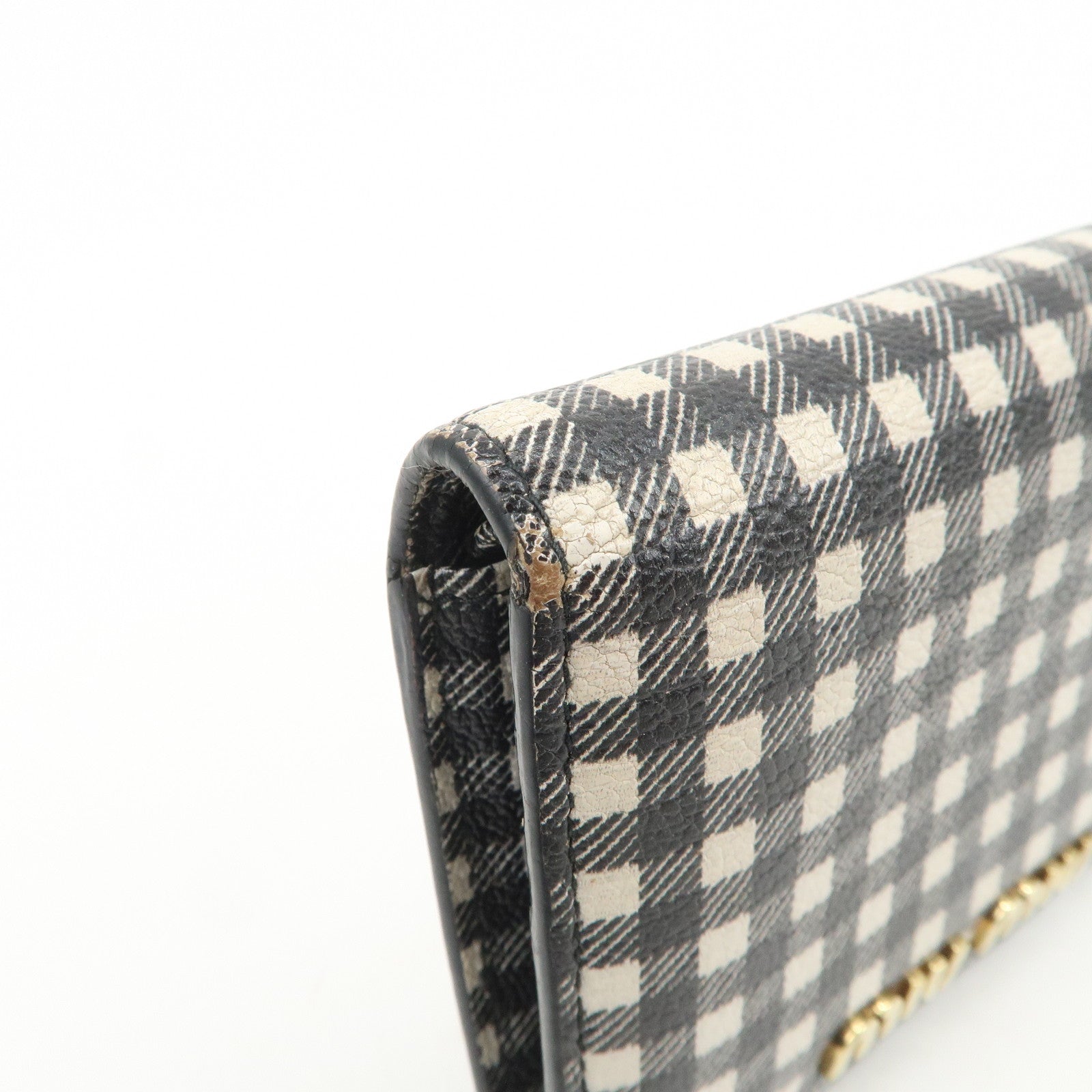 MIU MIU Plaid Leather Compact Bi-fold Wallet Black Ivory 5MV204
