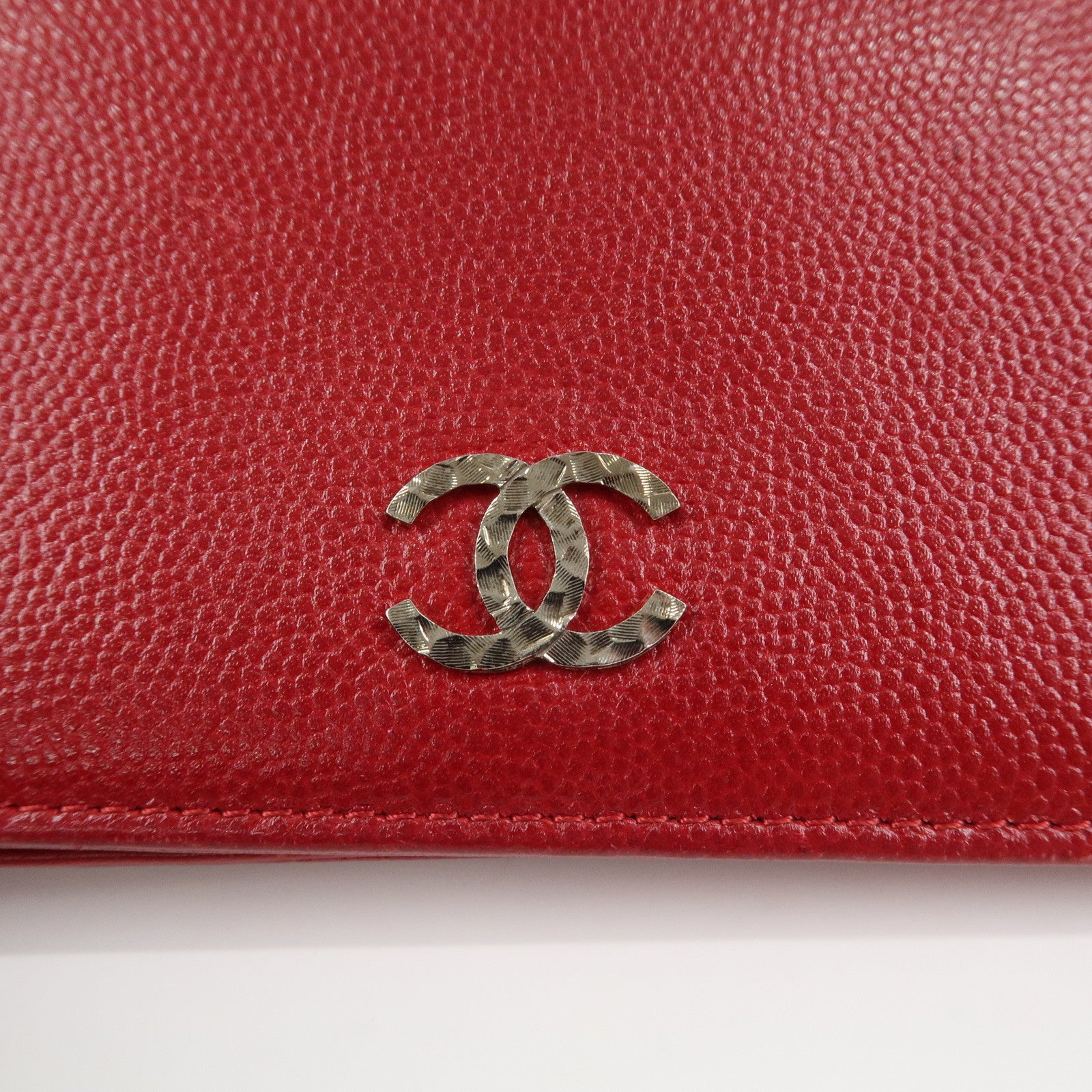 CHANEL COCO Mark Caviarskin Bi-Fold Long Wallet Red