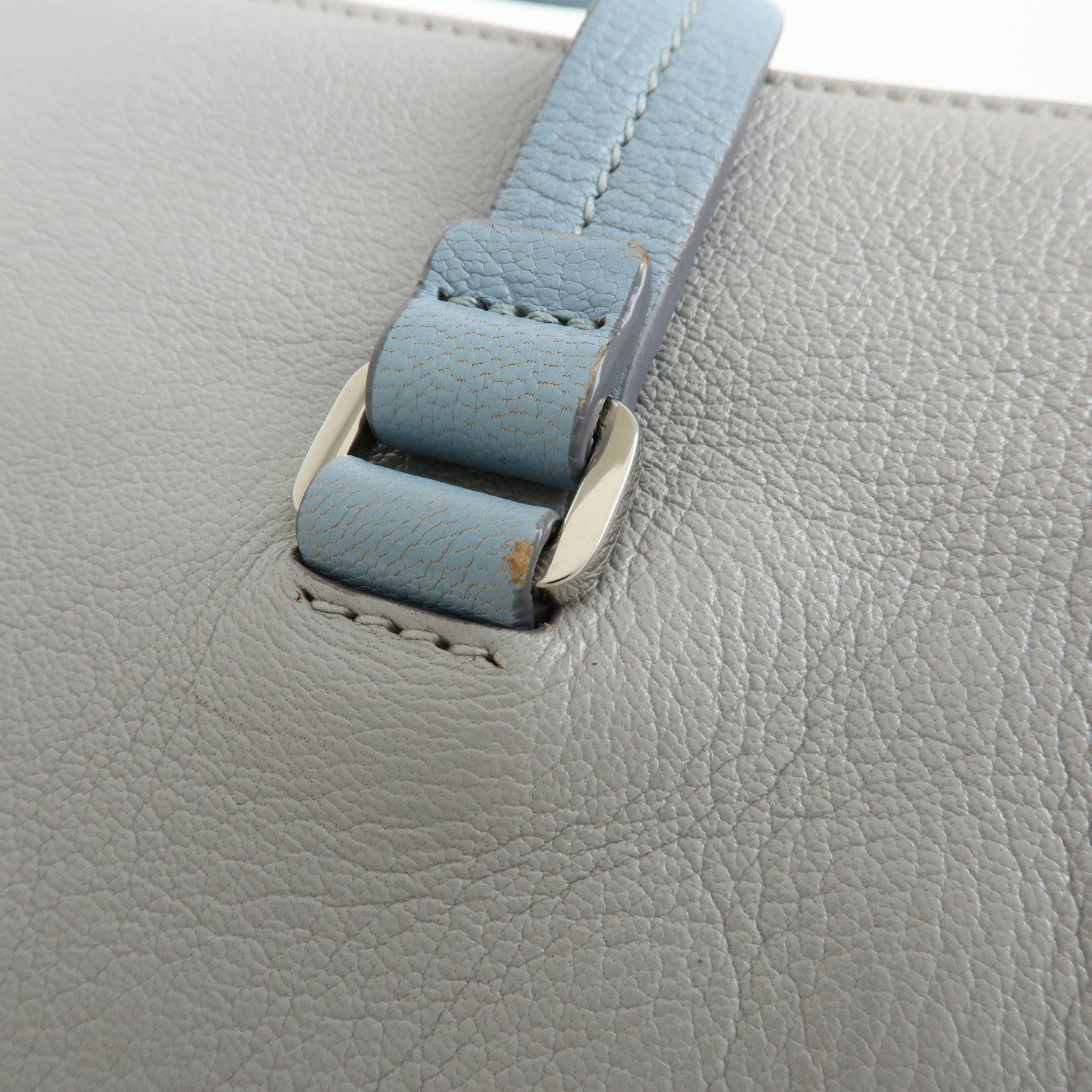 MIU MIU Madras Leather 2Way Bag Hand Bag Gray Light Blue 5BB006
