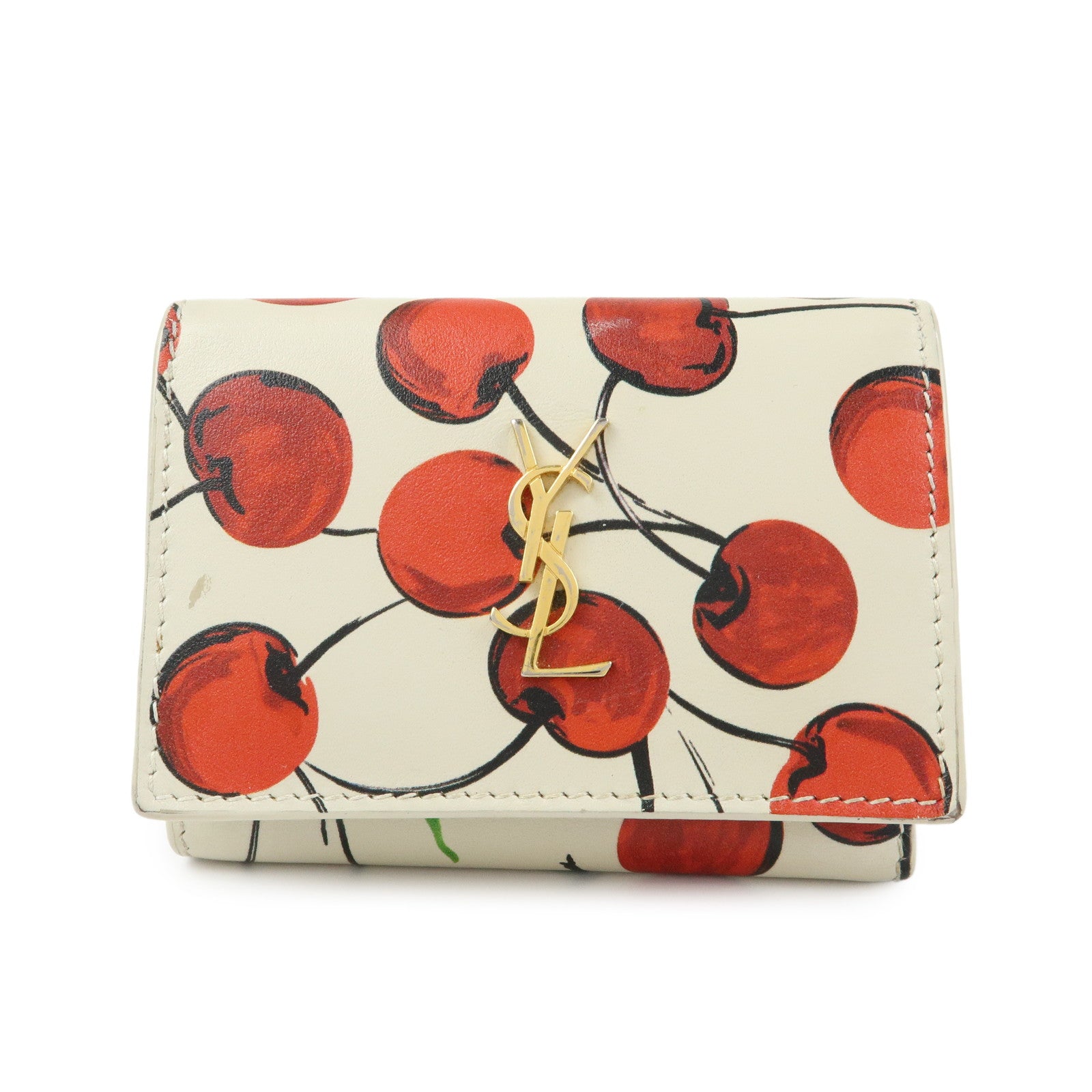 SAINT LAURENT PARIS Leather Compact Tri-fold Wallet Cherry Red