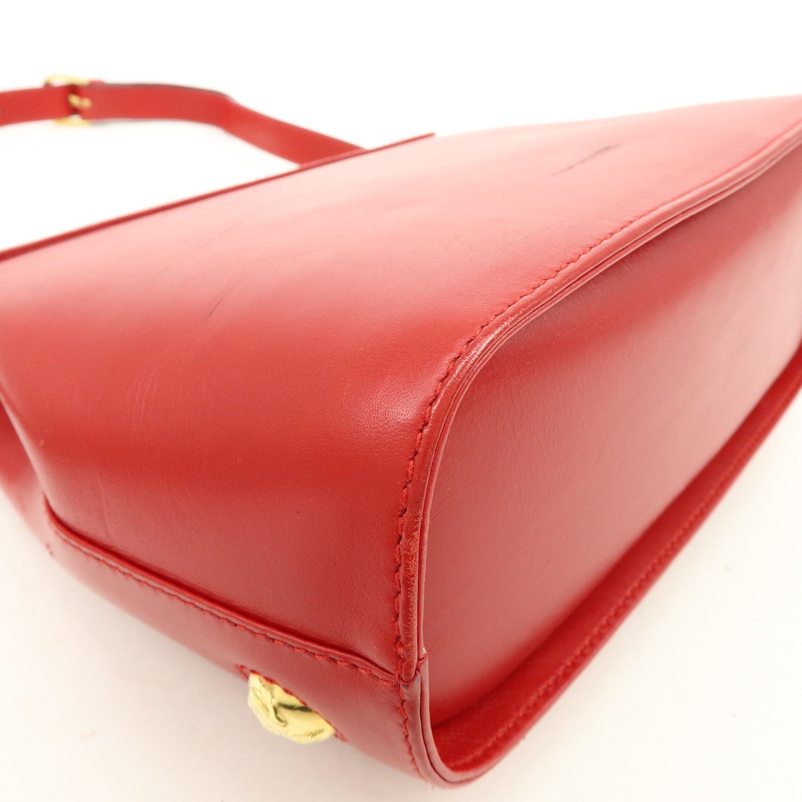 Ferragamo Leather Studs Shoulder Bag Red