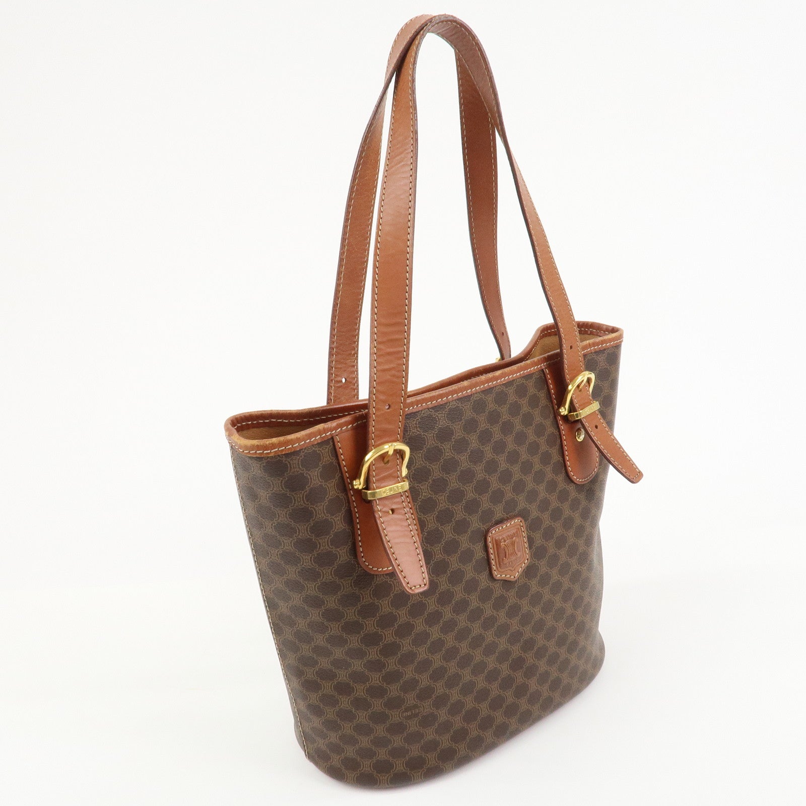 CELINE Macadam PVC Leather Tote Bag Hand Bag Shoulder Bag Brown