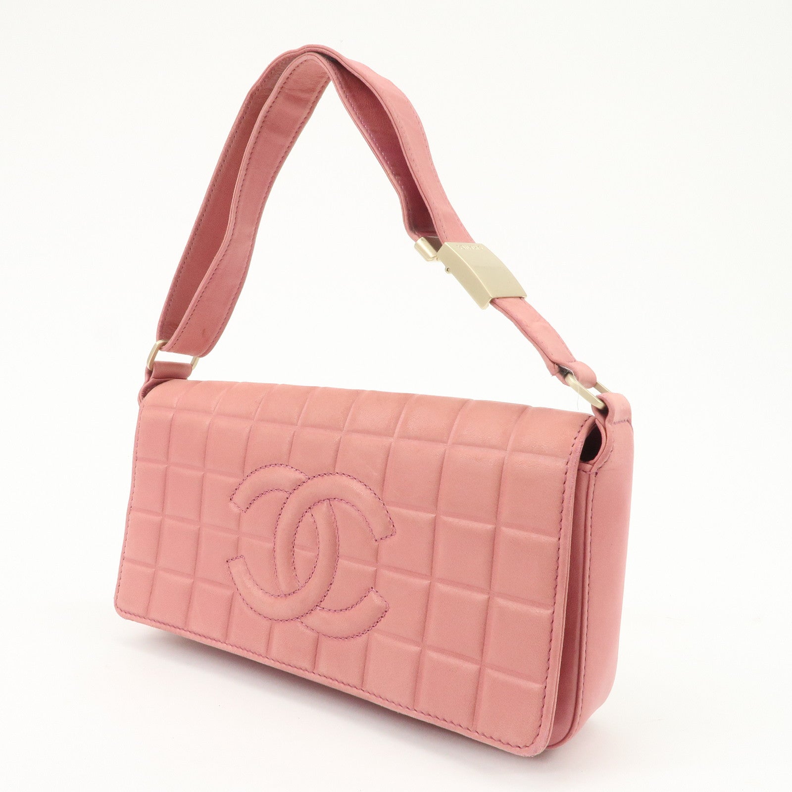 CHANEL COCO Mark Chocolate Bar Lamb Skin Shoulder Bag Pink