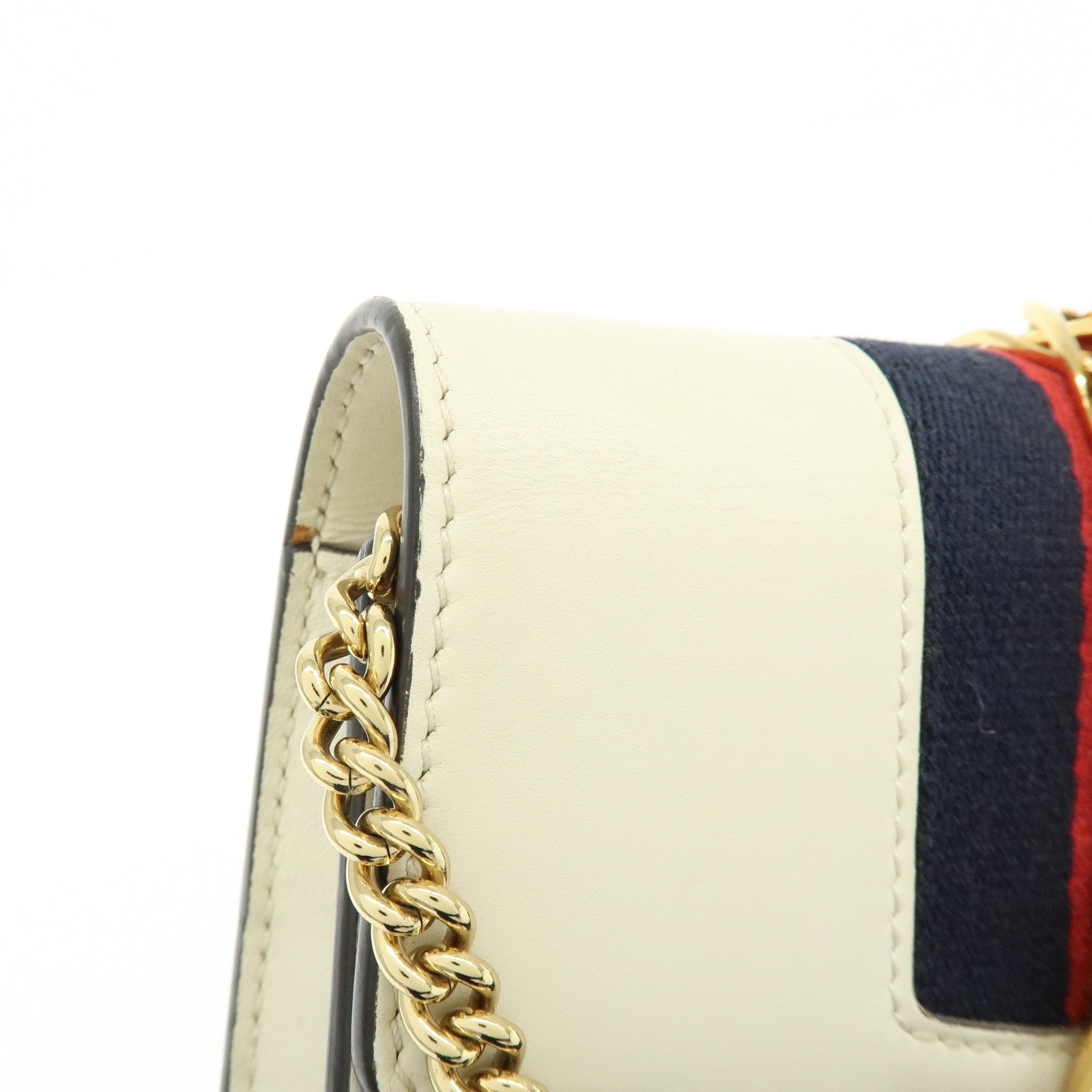 GUCCI Sherry Silvie Leather Canvas Chain Shoulder Bag White 494646