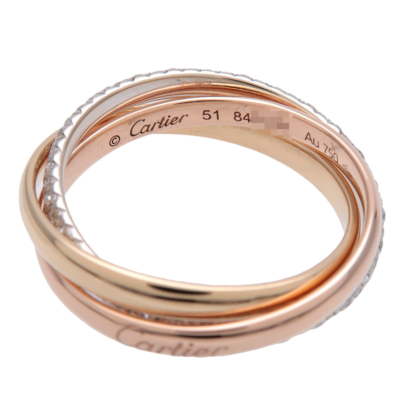Cartier Trinity Pave Diamond Ring SM K18 750YG/WG/PG #51 US6 EU52