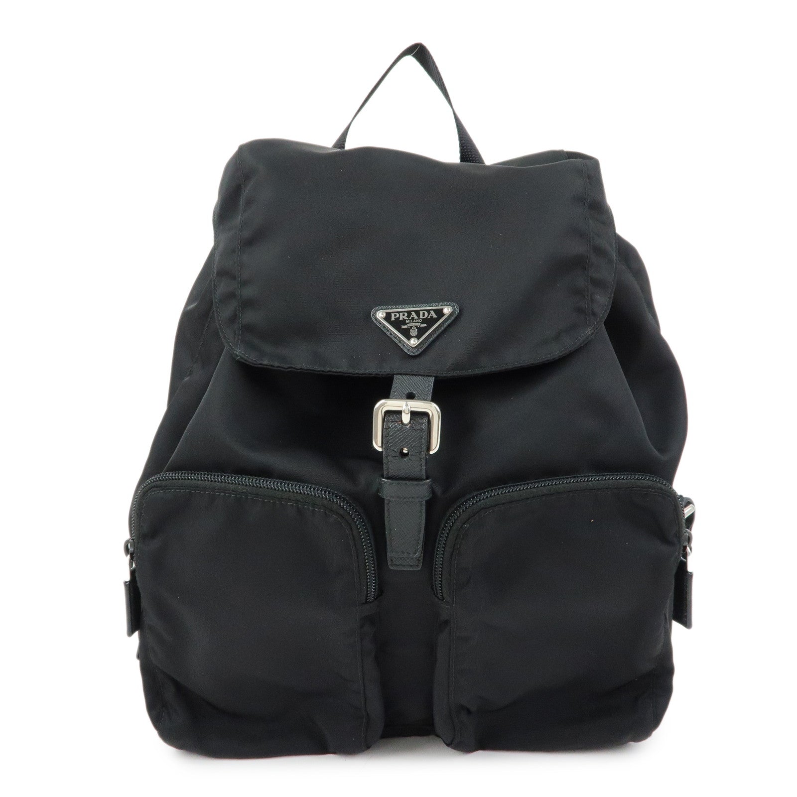 PRADA Triangle Logo Nylon Leather Backpack Rucksack Black 1BZ005