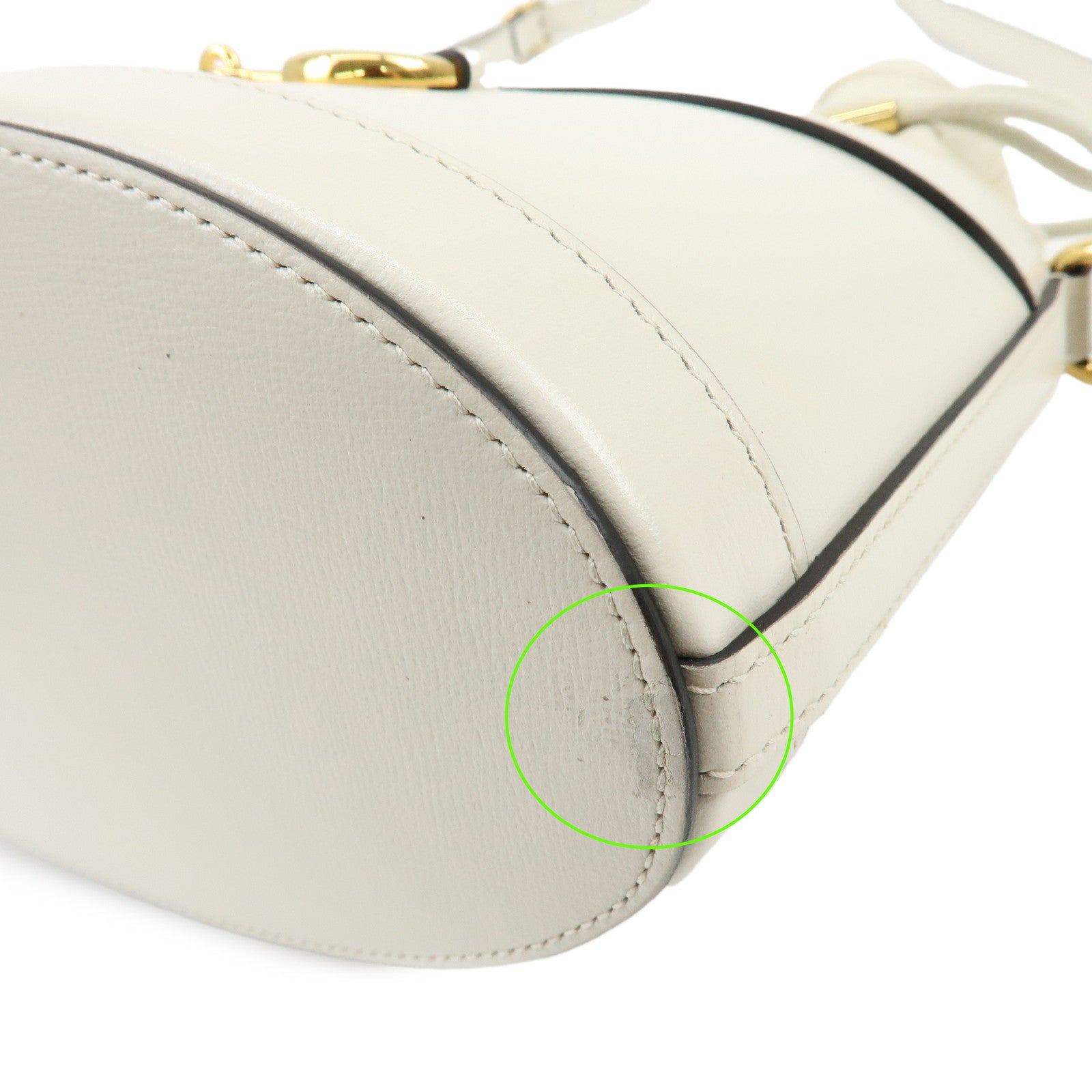 GUCCI Horsebit Leather Drawstring Bucket Shoulder Bag Ivory 602118