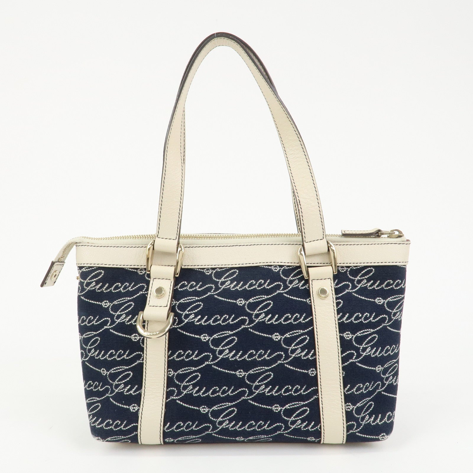 GUCCI Abbey Canvas Leather Tote Bag Shoulder Bag Dark Navy 141471