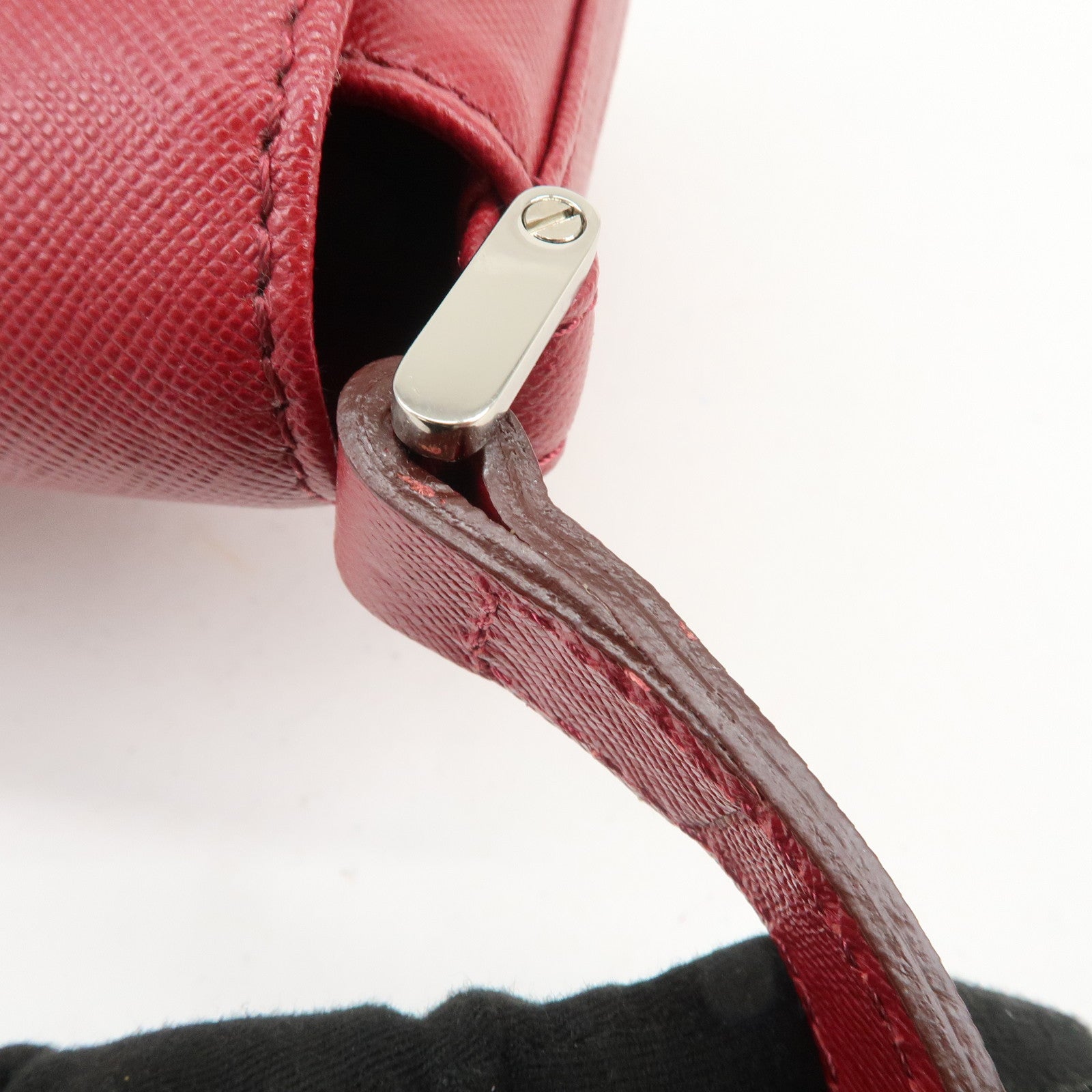 BURBERRY Logo Leather Shoulder Bag Hand Bag Red Silver