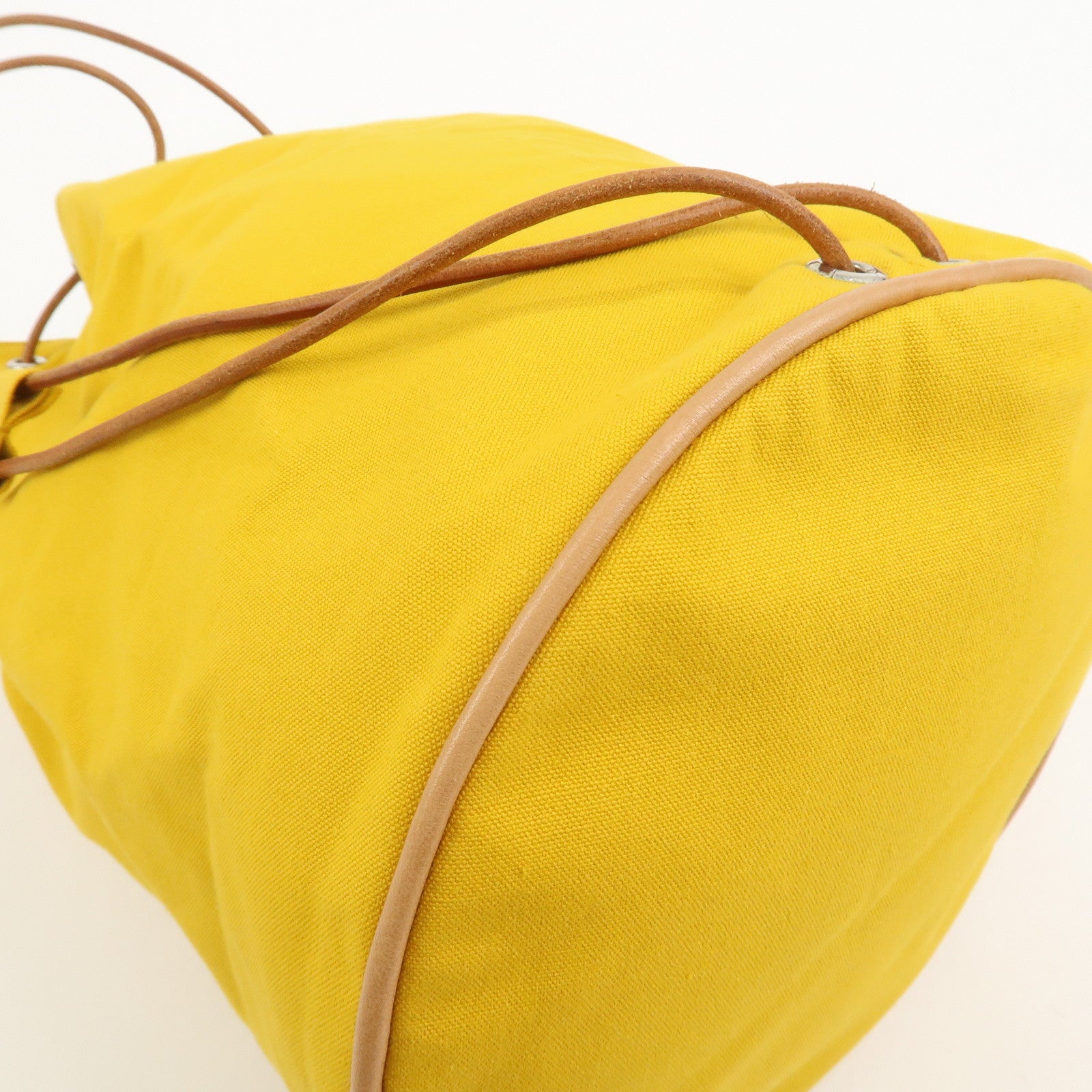 HERMES Porochon Mimil GM Canvas Leather Drawstring Backpack Yellow