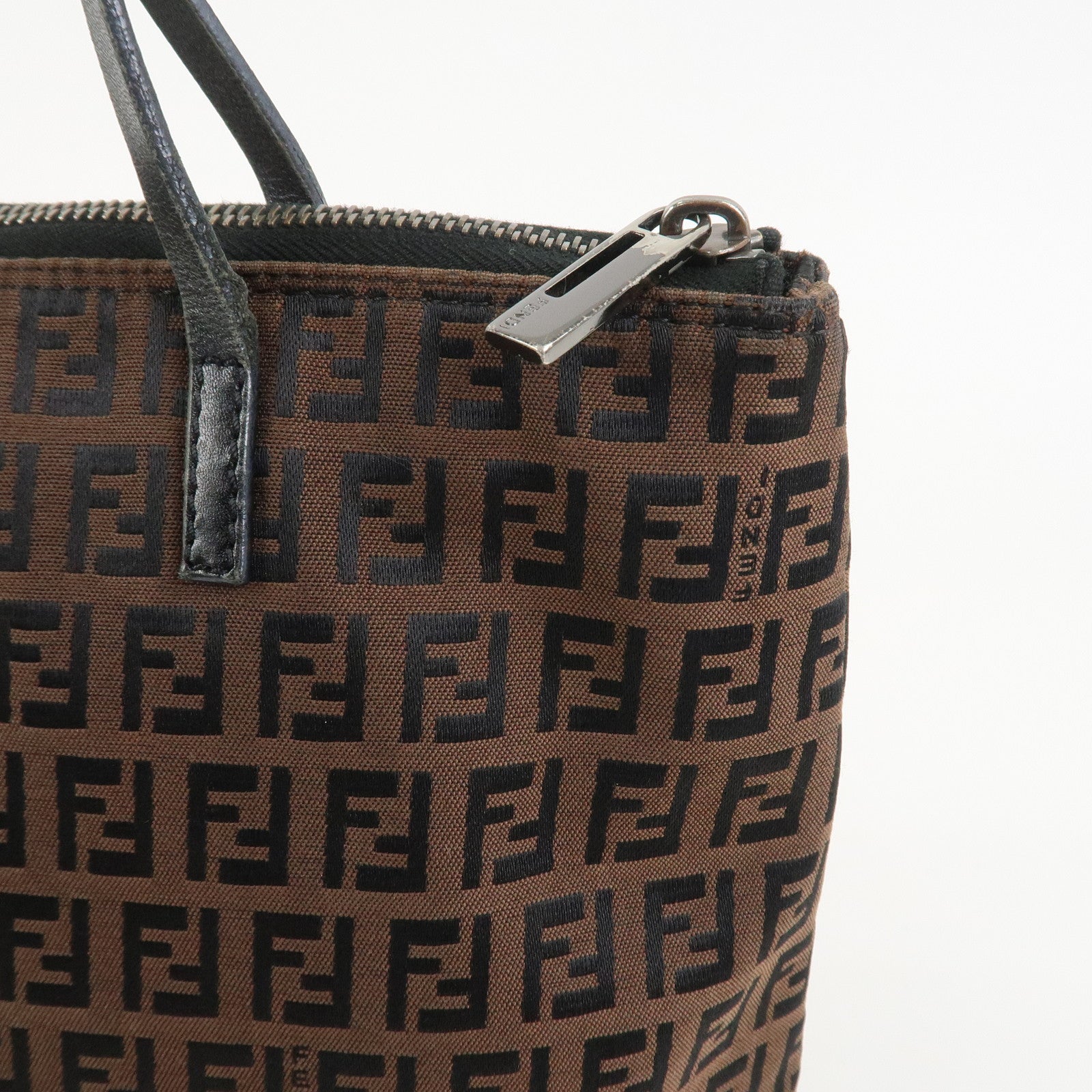 FENDI Zucchino Canvas Leather Tote Bag Brown Black 8BH023