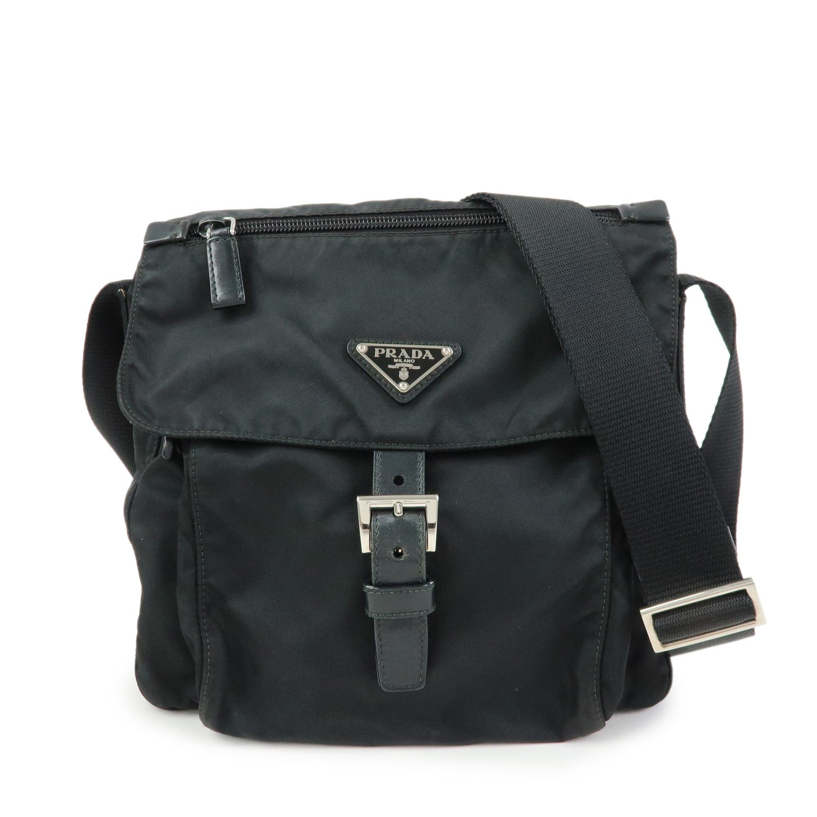 PRADA Triangle Logo Nylon Leather Shoulder Crossbody Bag Black Auth Used F/S