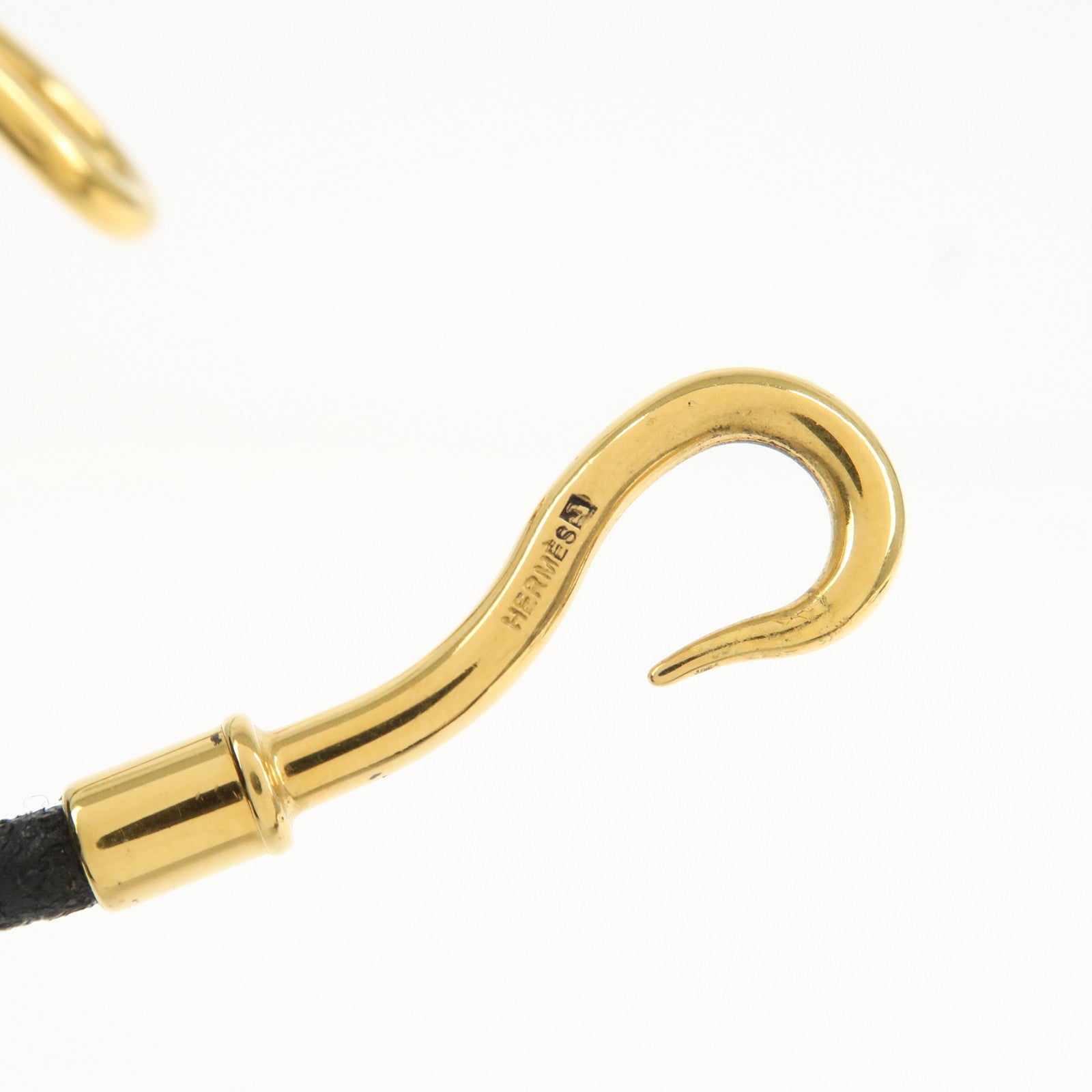 HERMES Leather Jumbo Bracelet Gold Hook Black