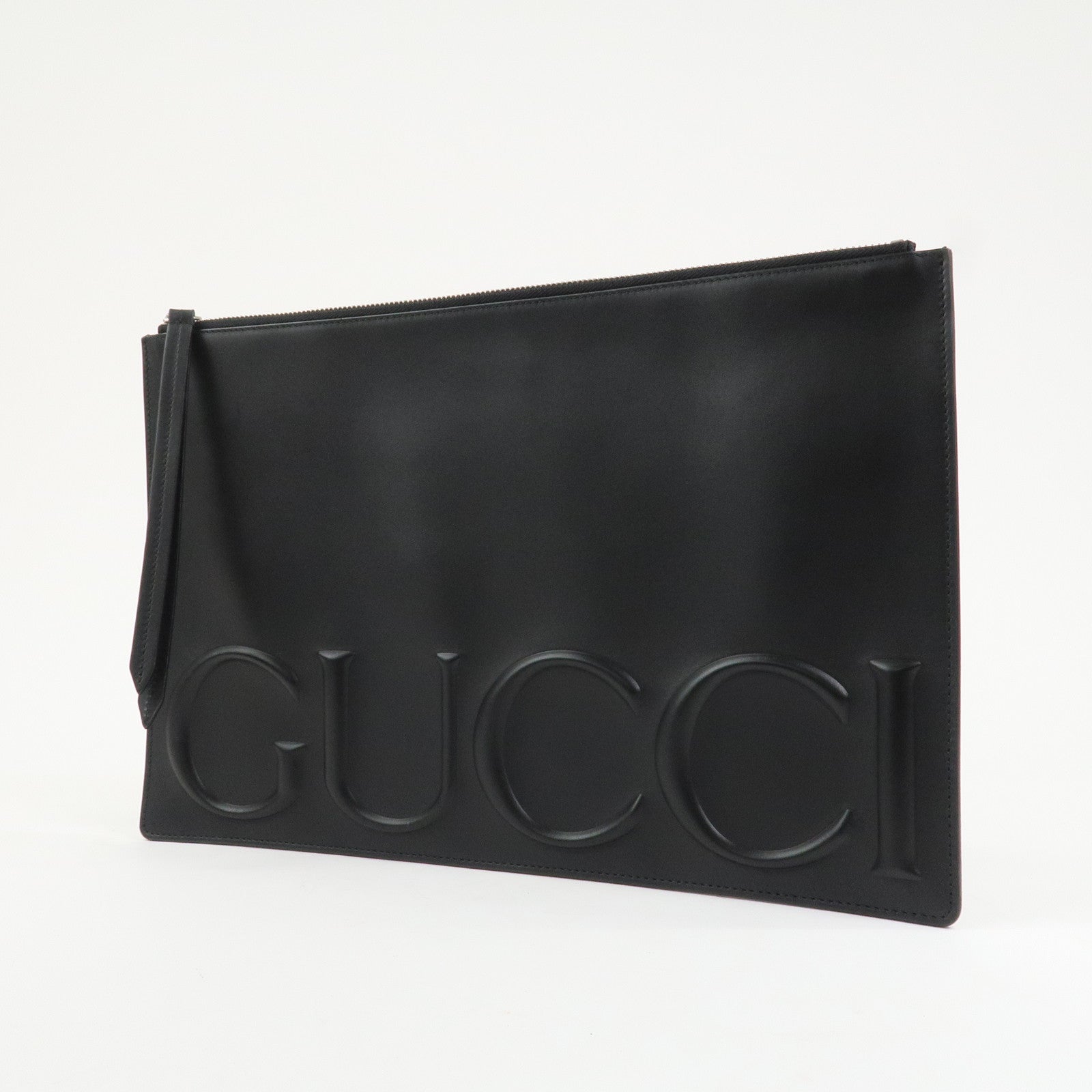 GUCCI Logo Leather XL Clutch Bag Black 421853