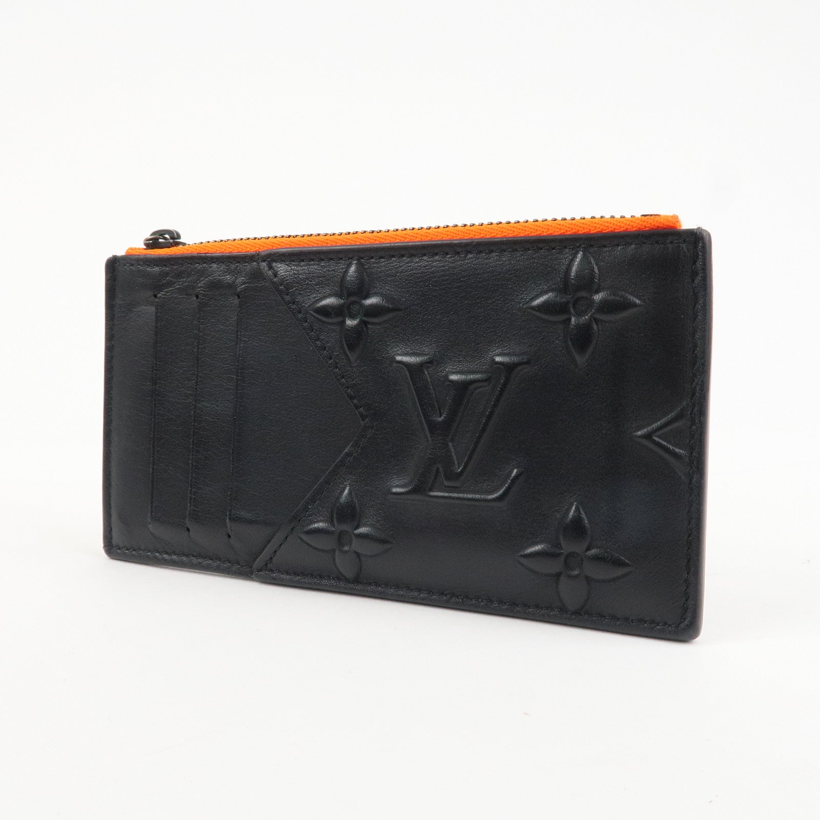 Louis Vuitton Monogram Seal Leather Coin Card Holder Black M80827 Used