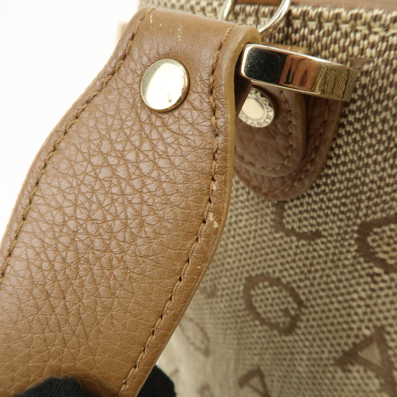 BVLGARI Logo Mania Canvas Leather Hand Bag Light Brown