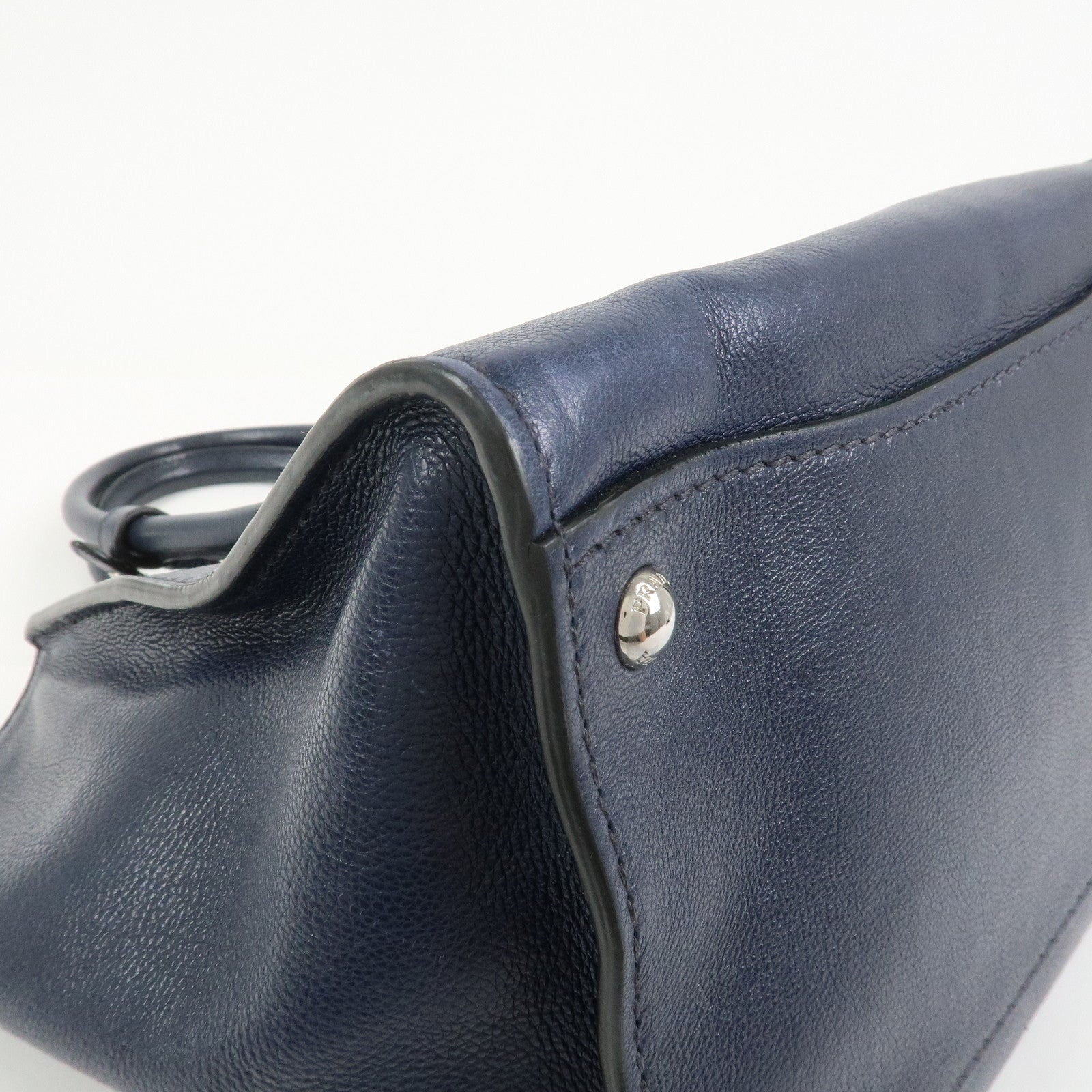 PRADA Triangle Logo 2 Way Bag Tote Bag Shoulder Bag Navy B2625M