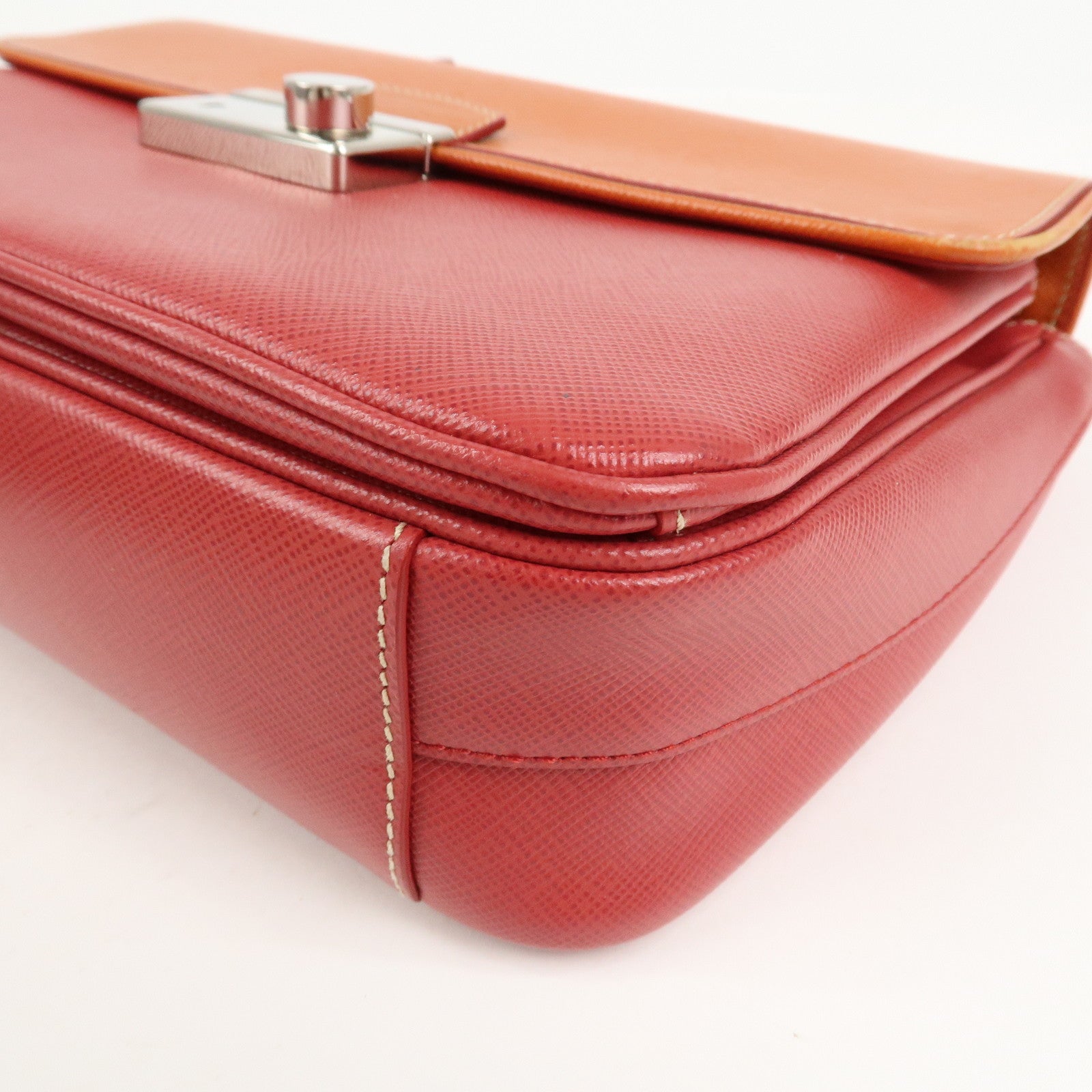 PRADA Saffiano Leather 2 Way Bag Tote Bag Shoulder Bag Orange Red