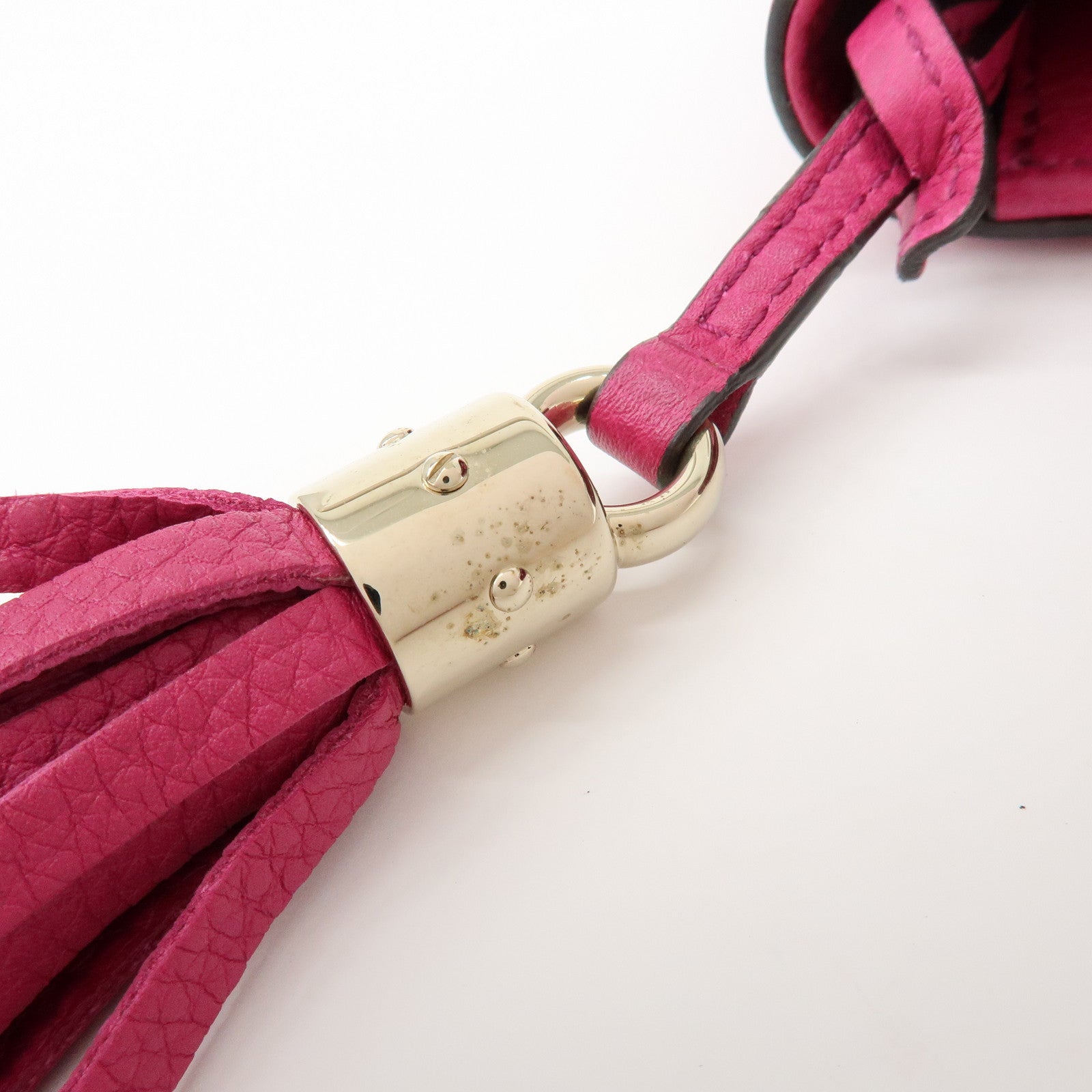 GUCCI SOHO Interlocking G Leather Tassel Clutch Bag Pink 336753