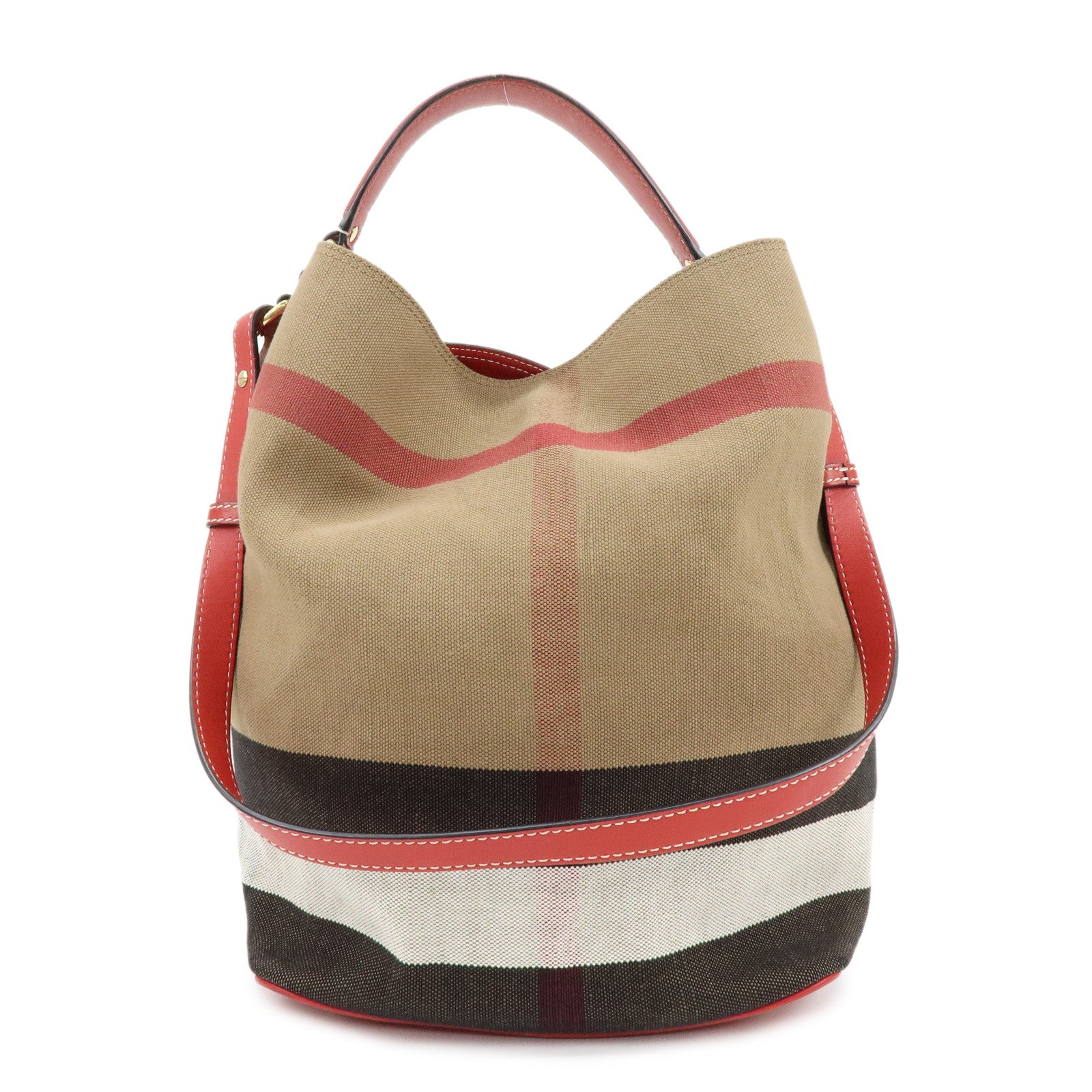 Burberry Nova Plaid Canvas Leather 2Way Shoulder Hand Bag Beige