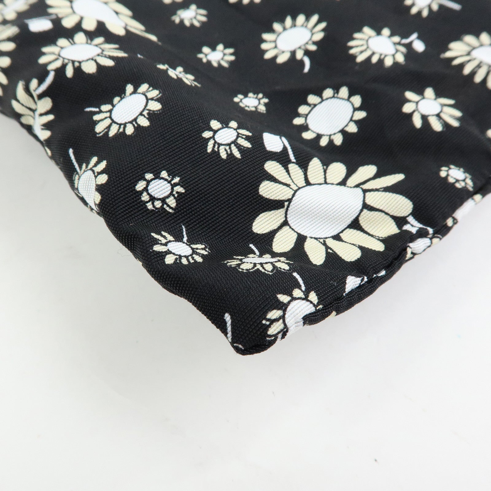 MIU MIU Nylon Leather Tote Bag Eco Bag Hand Bag Flower Print Black