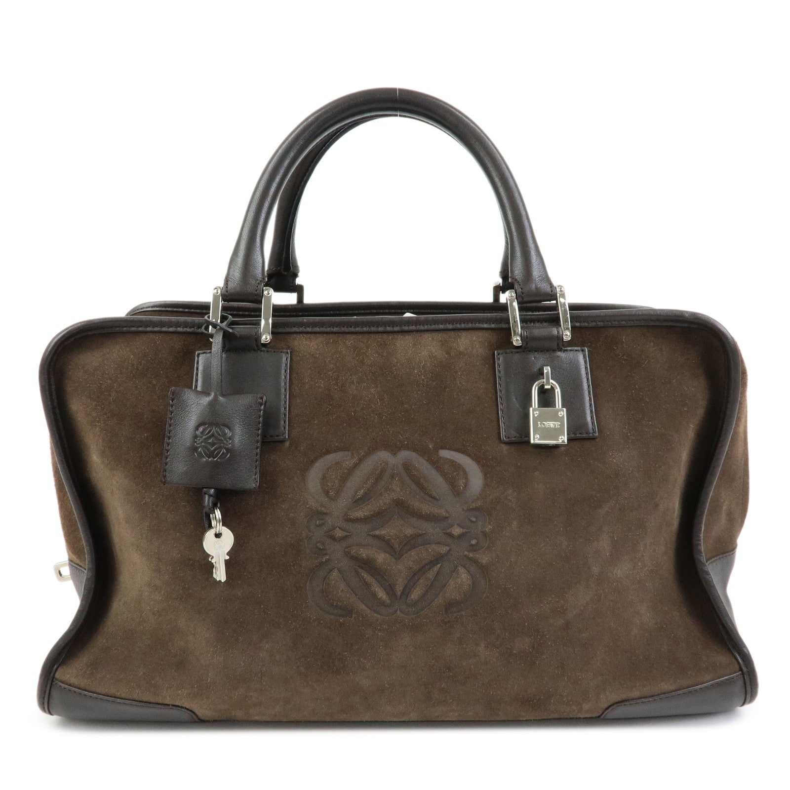 LOEWE Anagram Amazona36 Suede Leather Hand Bag Boston Bag Brown