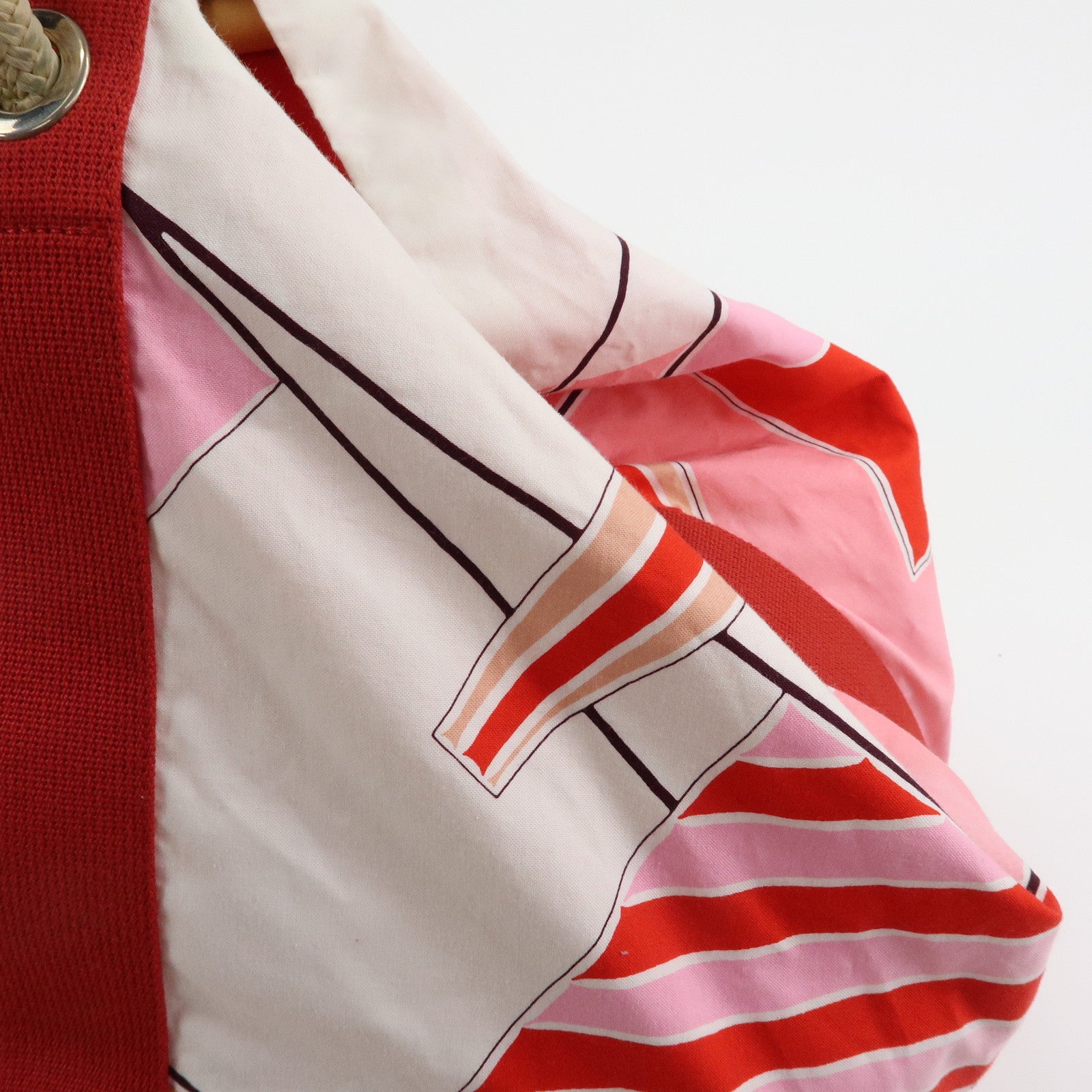 HERMES Cotton Beach Bag Cabas Drapeaux Au Vent Pink Red
