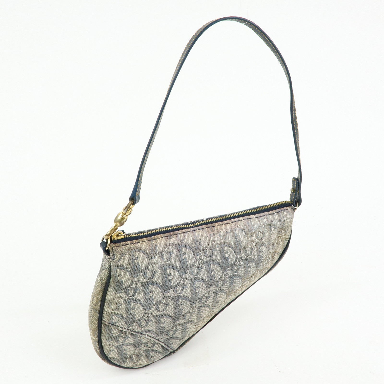 Christian Dior Saddle Trotter Jacquard Leather Shoulder Bag Navy