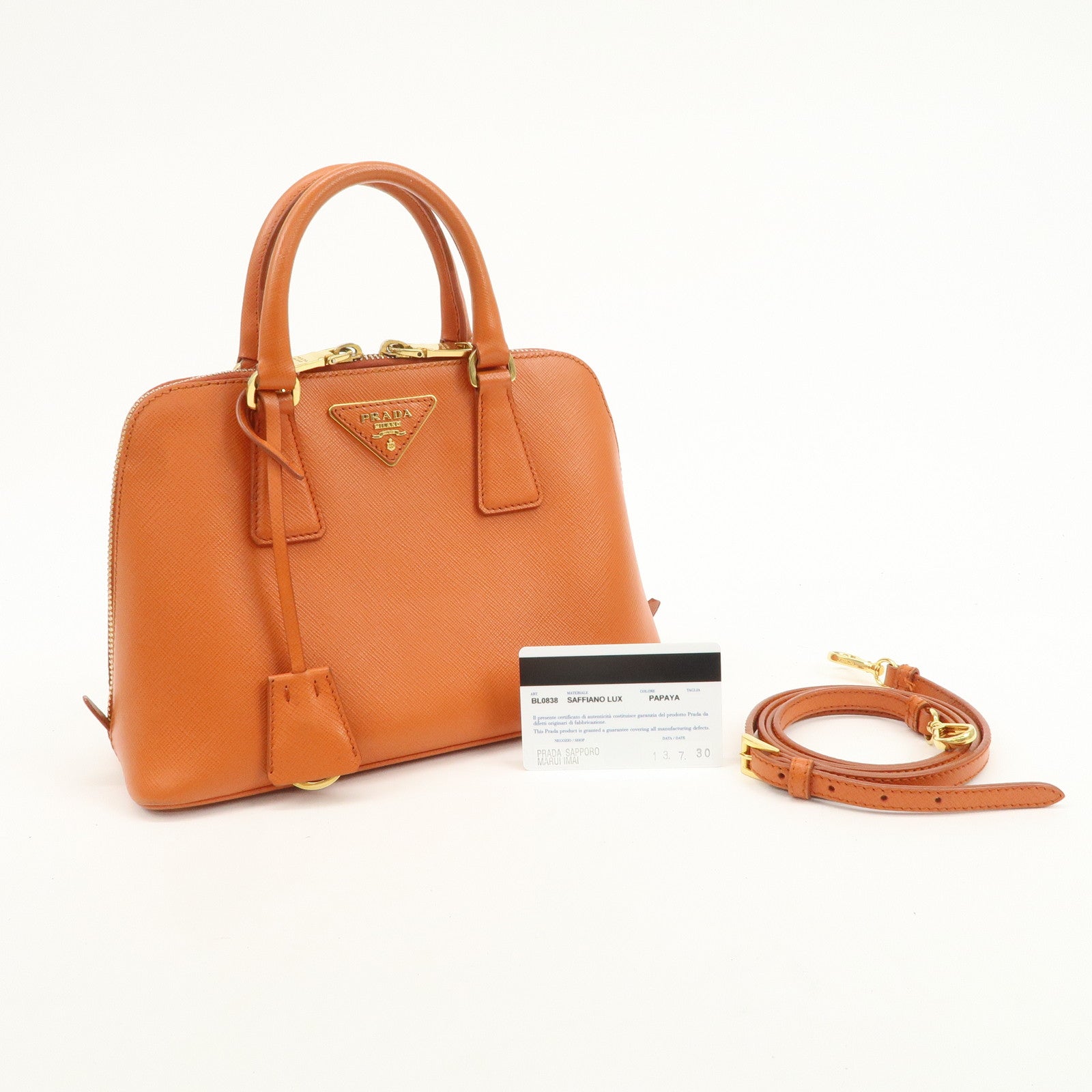 PRADA Saffiano Leather Promenade Small 2Way Hand Bag Orange BL0838