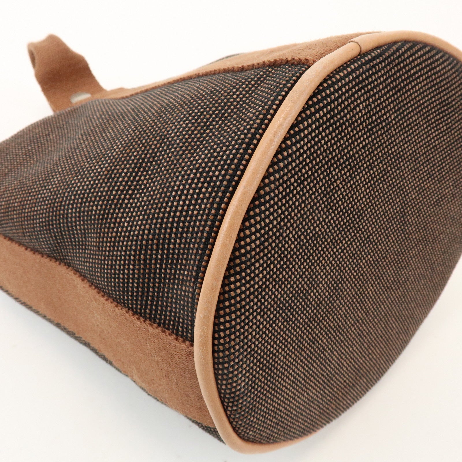 HERMES Saxe PM Canvas Leather Hand Bag Bucket Bag Brown