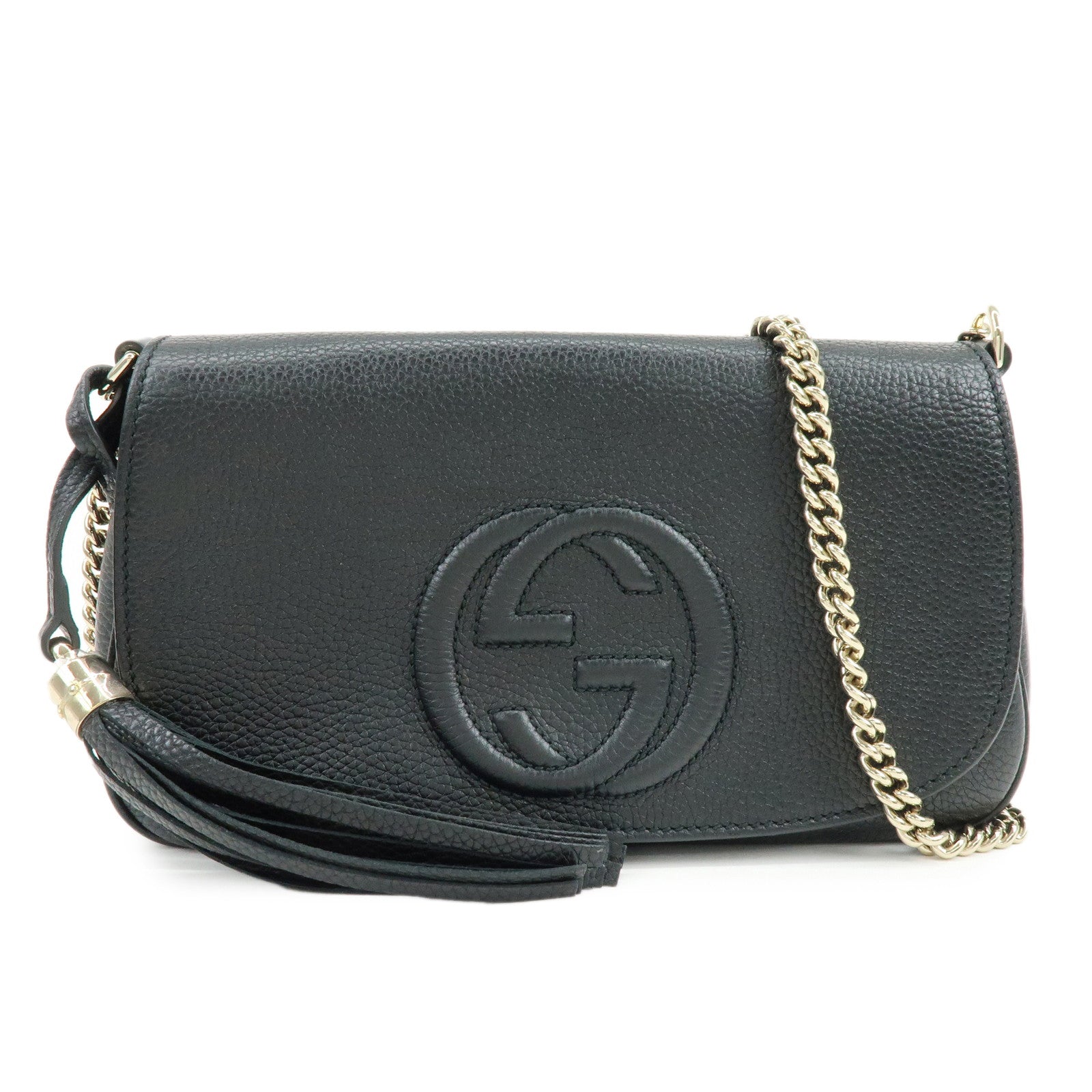 GUCCI SOHO Calf Leather Chain Shoulder Crossbody Bag Black 536224