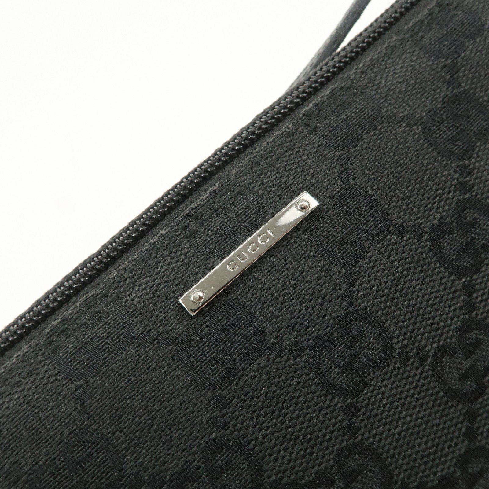 GUCCI Logo GG Canvas Leather Boat Bag Hand Bag Black 07198