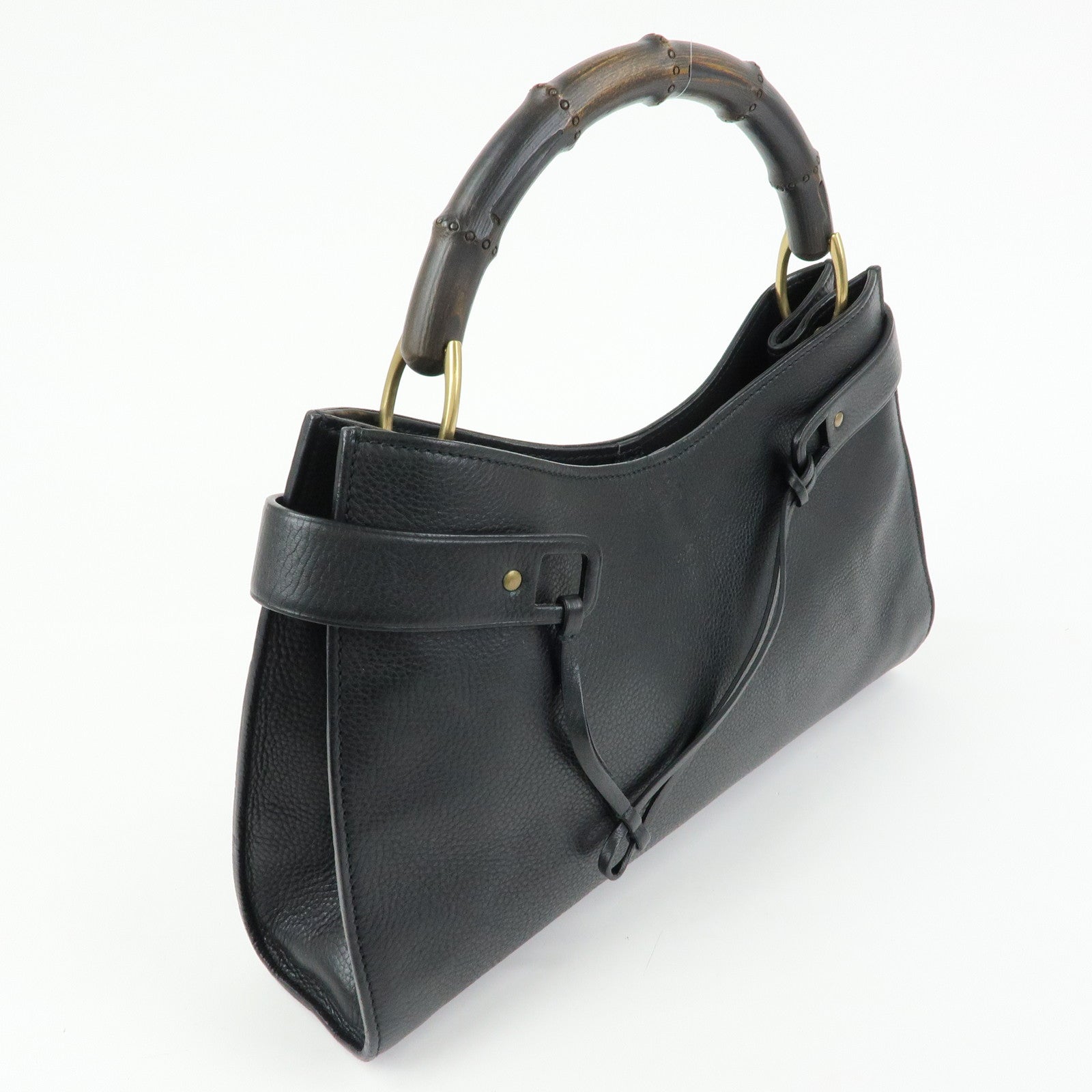 GUCCI Bamboo Leather Bamboo Hand Bag Black 109136