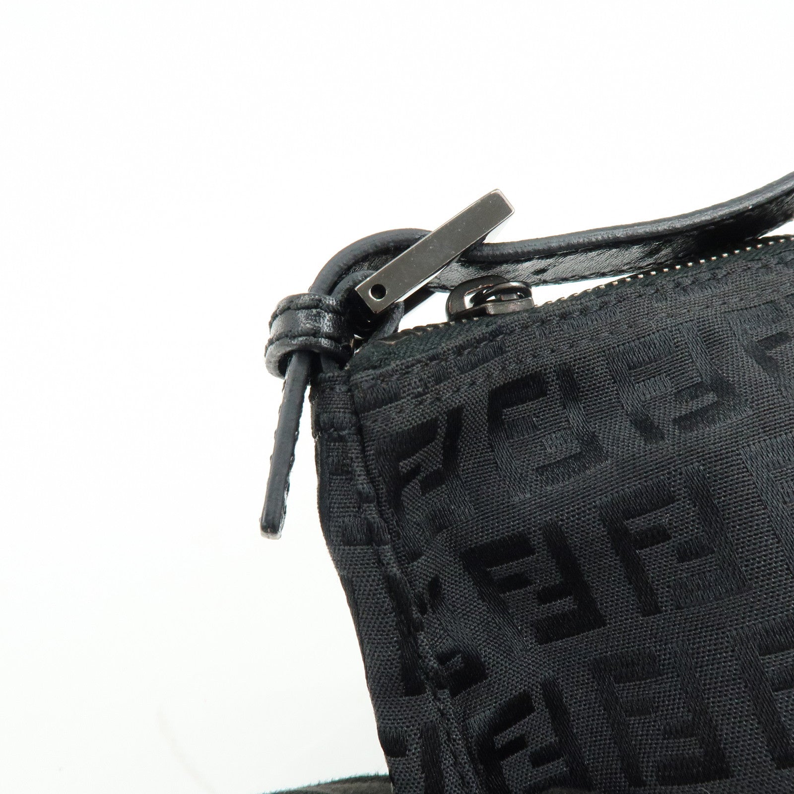 FENDI Zucchino Canvas Leather Hand Bag Pouch Black 8N0001