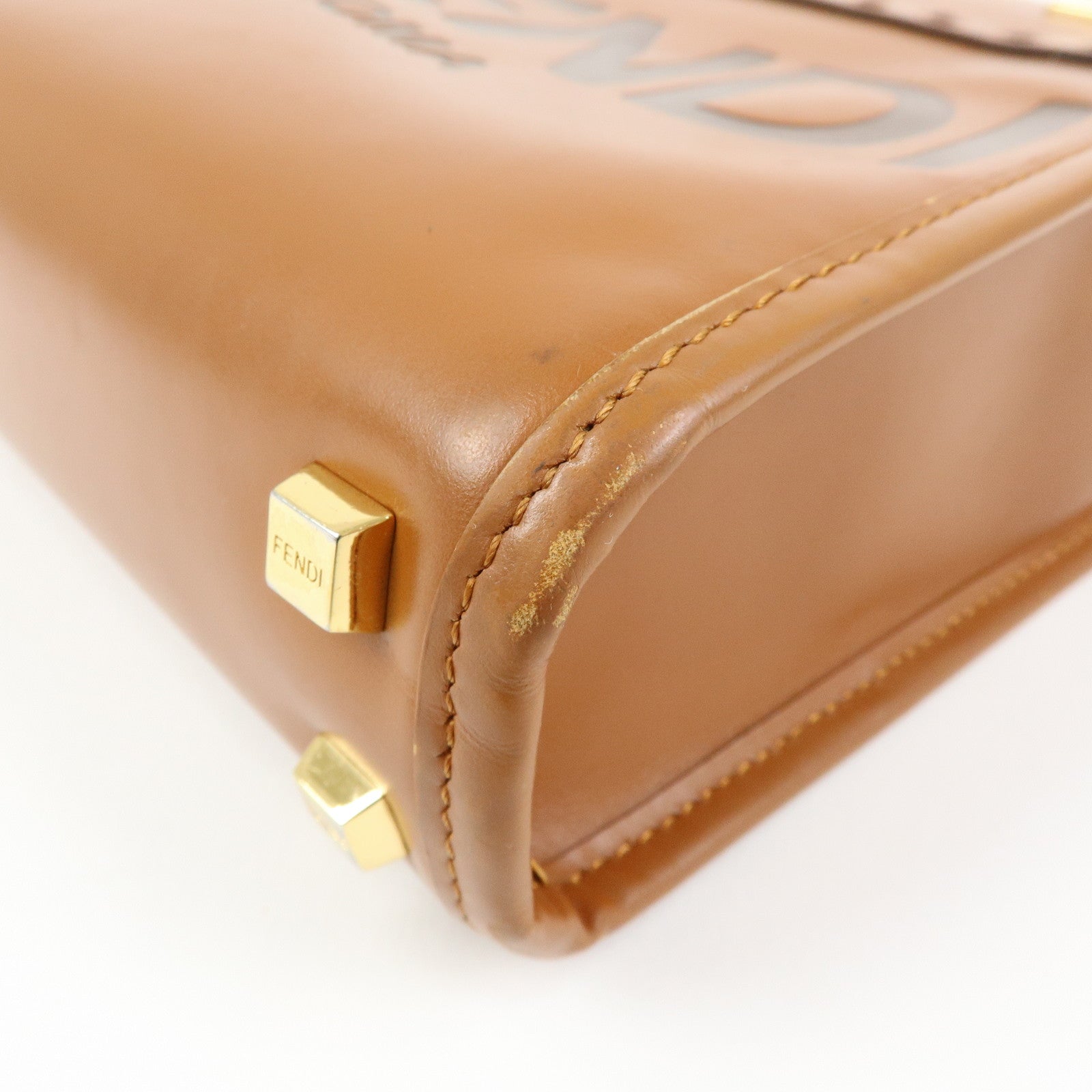 FENDI Leather Sunshine Shopper Small 2Way Hand Bag Brown 8BS092