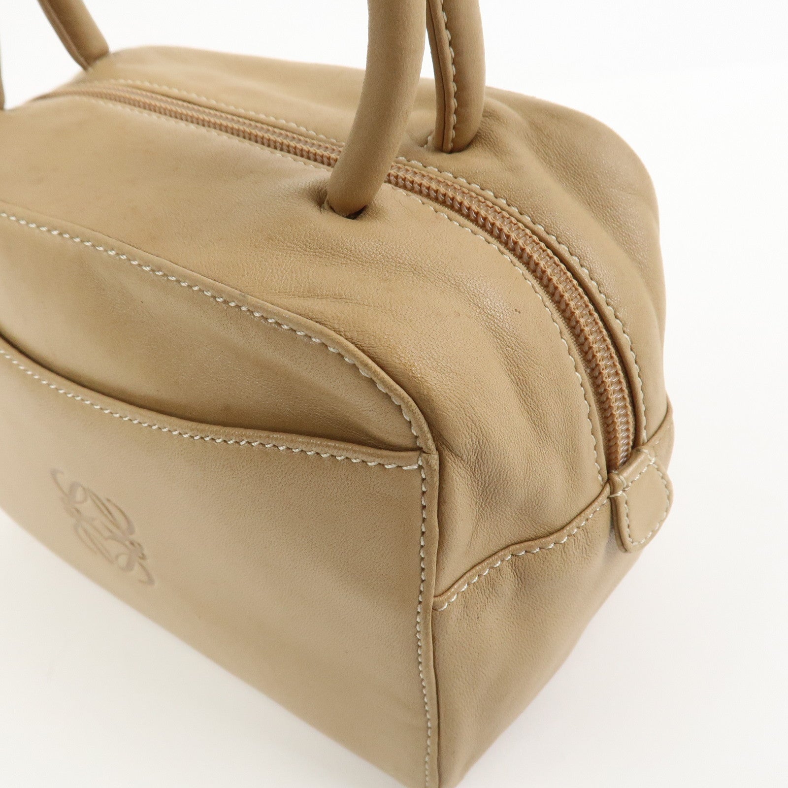 LOEWE Anagram Logo Nappa Leather Hand Bag Mini Boston Bag Beige