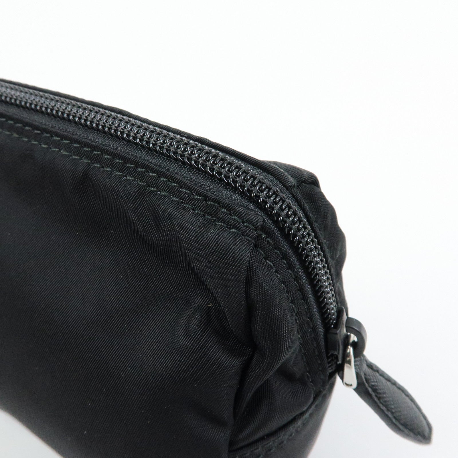 PRADA Triangle Logo Nylon Saffiano Leather Cosmetic Pouch 1NA693
