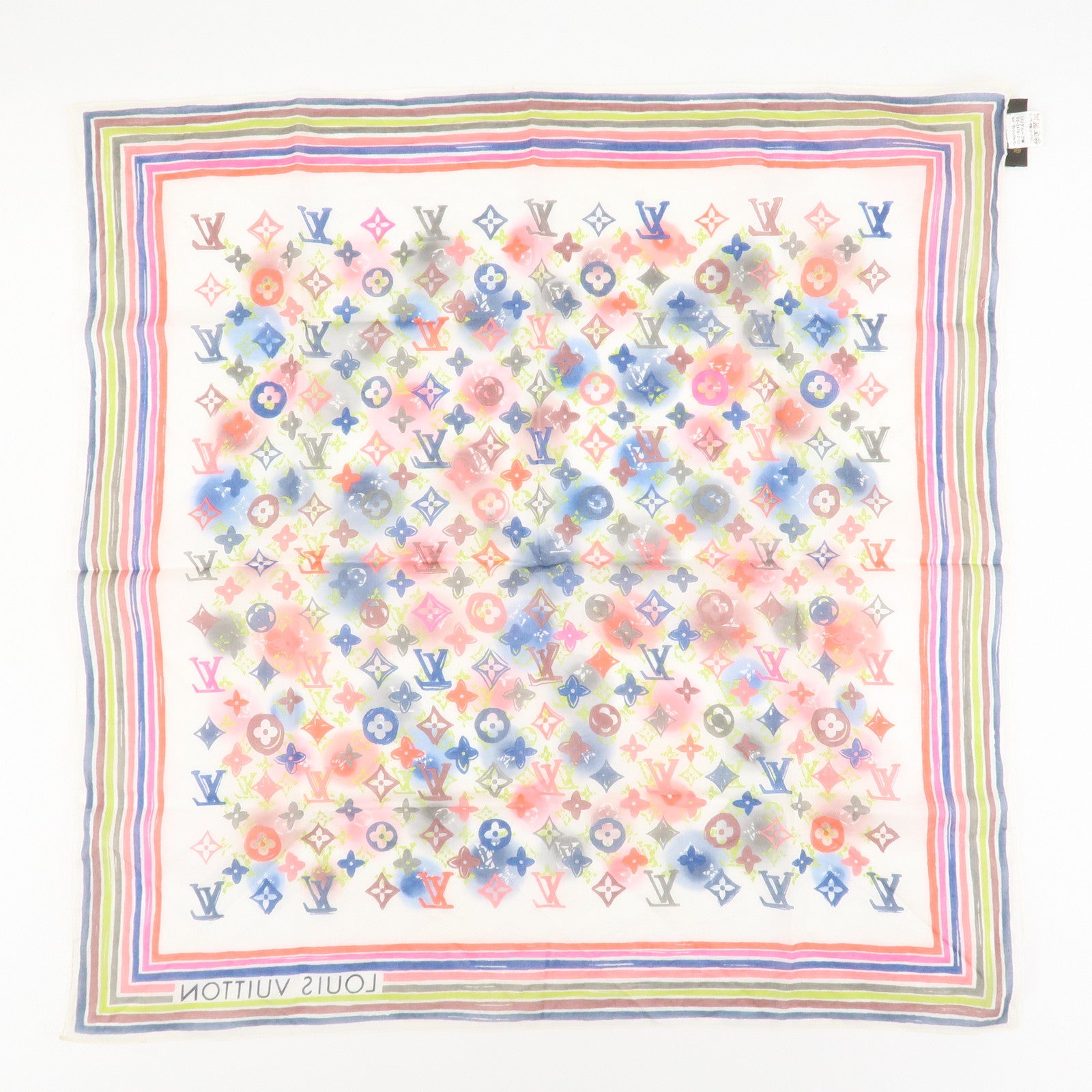 Louis Vuitton Monogram Cotton 100% Scarf Multicolor White Used