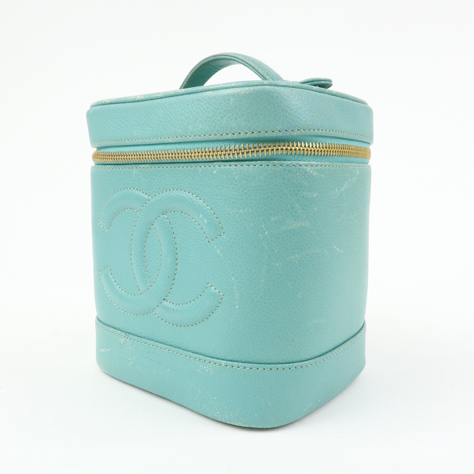 CHANEL COCO Mark Caviarskin Vanity Bag Hand Bag Light Blue A01998