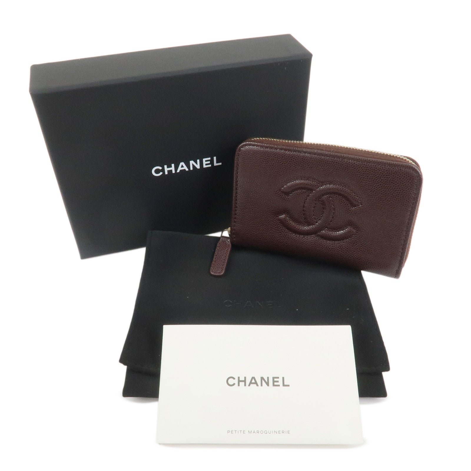CHANEL COCO Mark Caviarskin Compact Zippy Wallet Brown