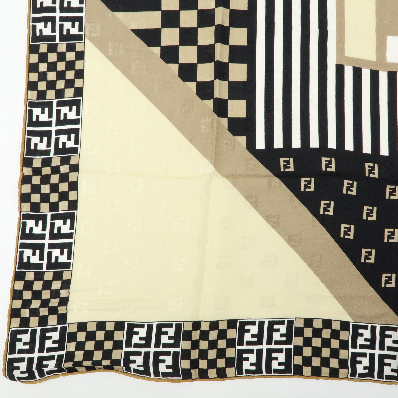FENDI Zucca Silk 100% Scarf Black Beige Brown