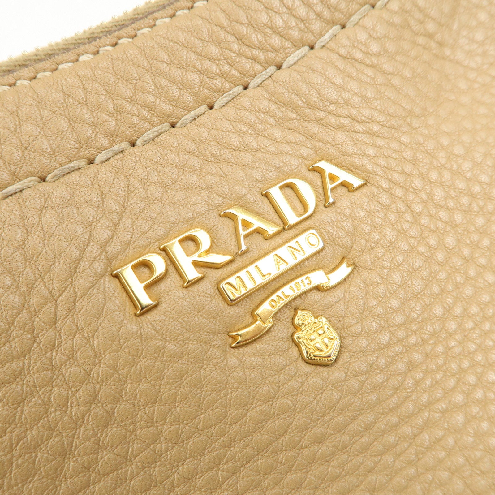 PRADA Logo Leather 2Way Bag Hand Bag Shoulder Bag Camel