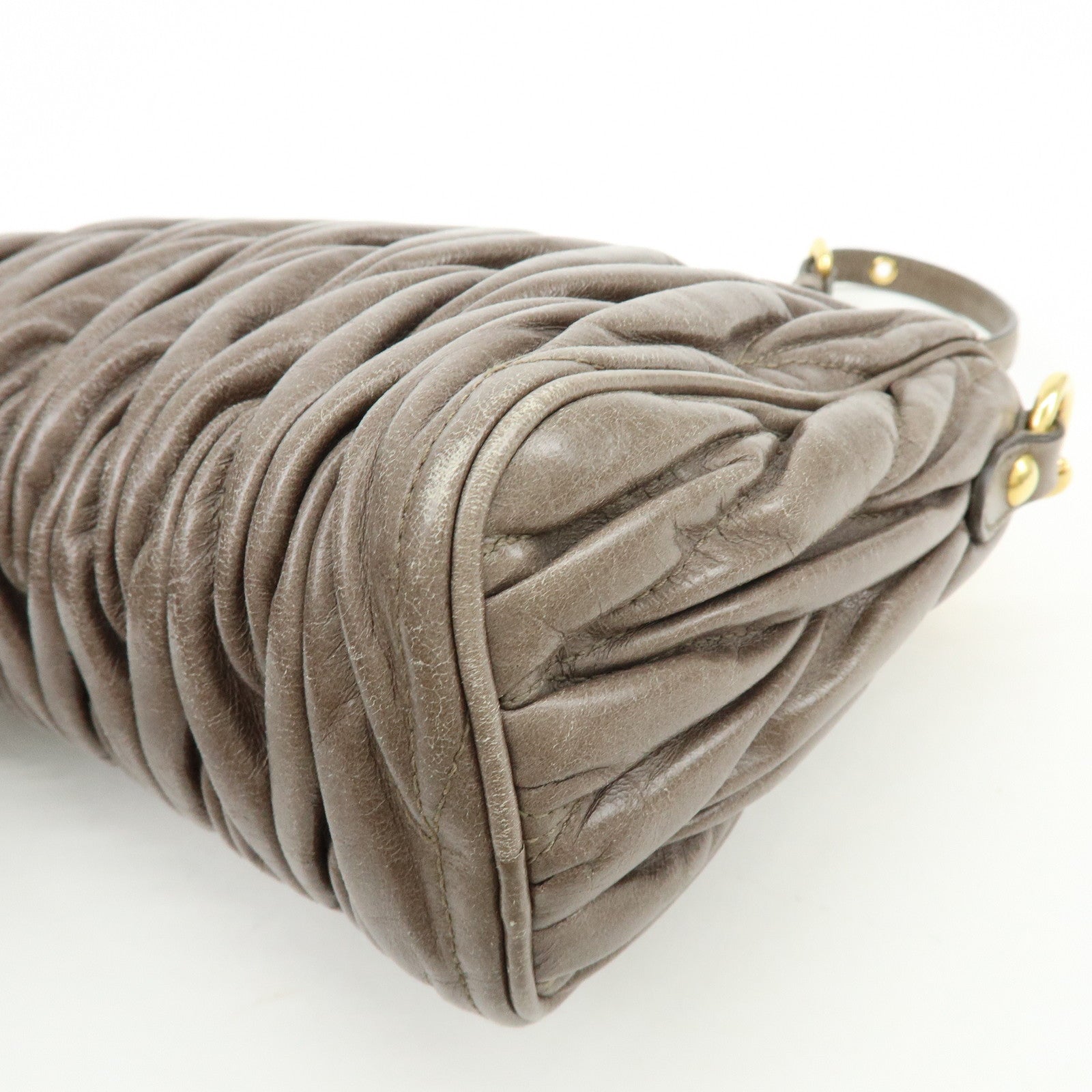 MIU MIU Matelasse Gathered Leather Shoulder Bag Hand Bag Gray